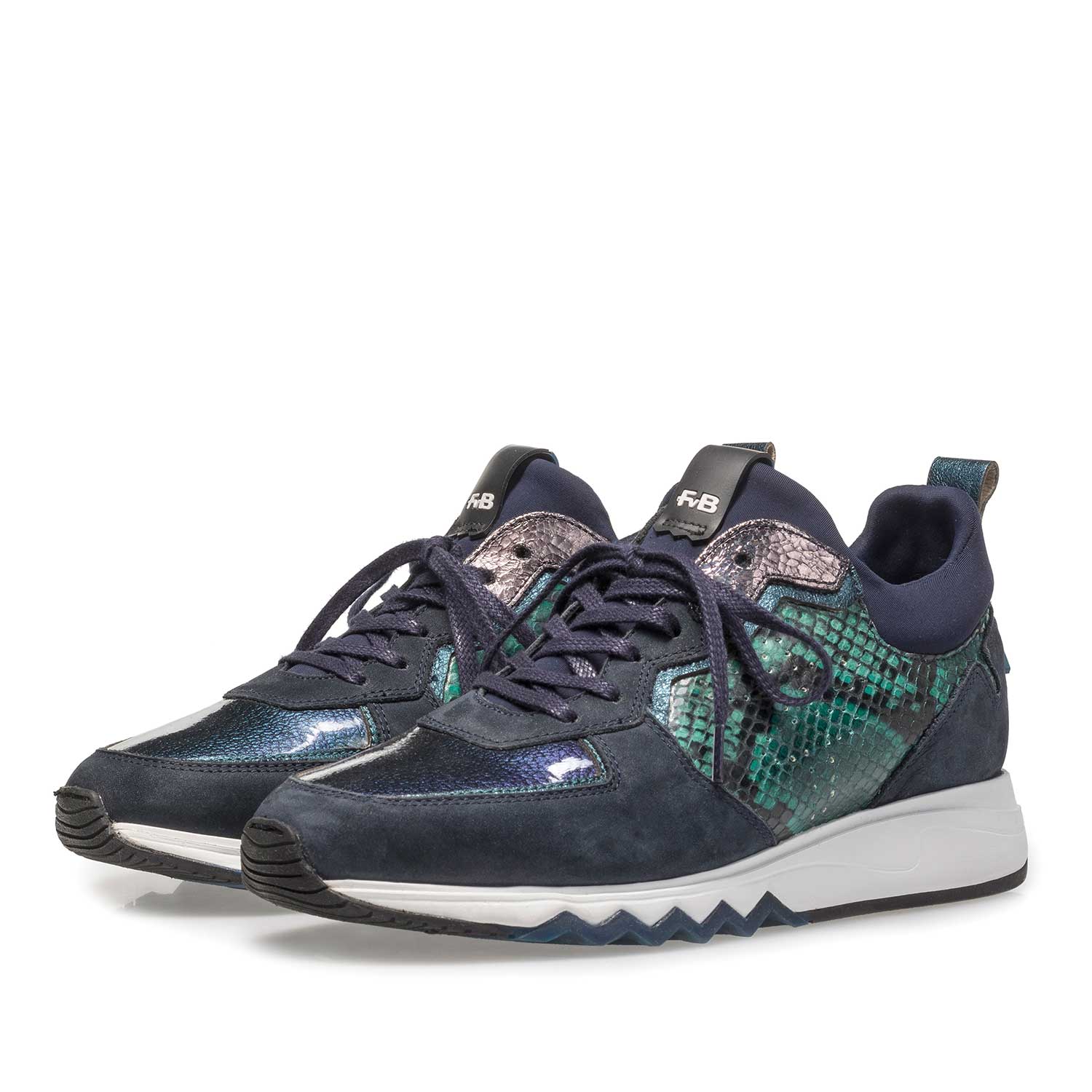 85288/06 - Donkerblauwe suède sneaker met print 85288/06 - Donkerblauwe suède sneaker met print