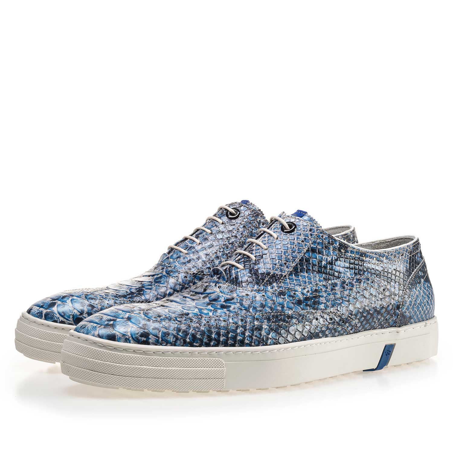 19071/13 - Blauwe leren brogue sneaker met snakeprint 19071/13 - Blauwe leren brogue sneaker met snakeprint
