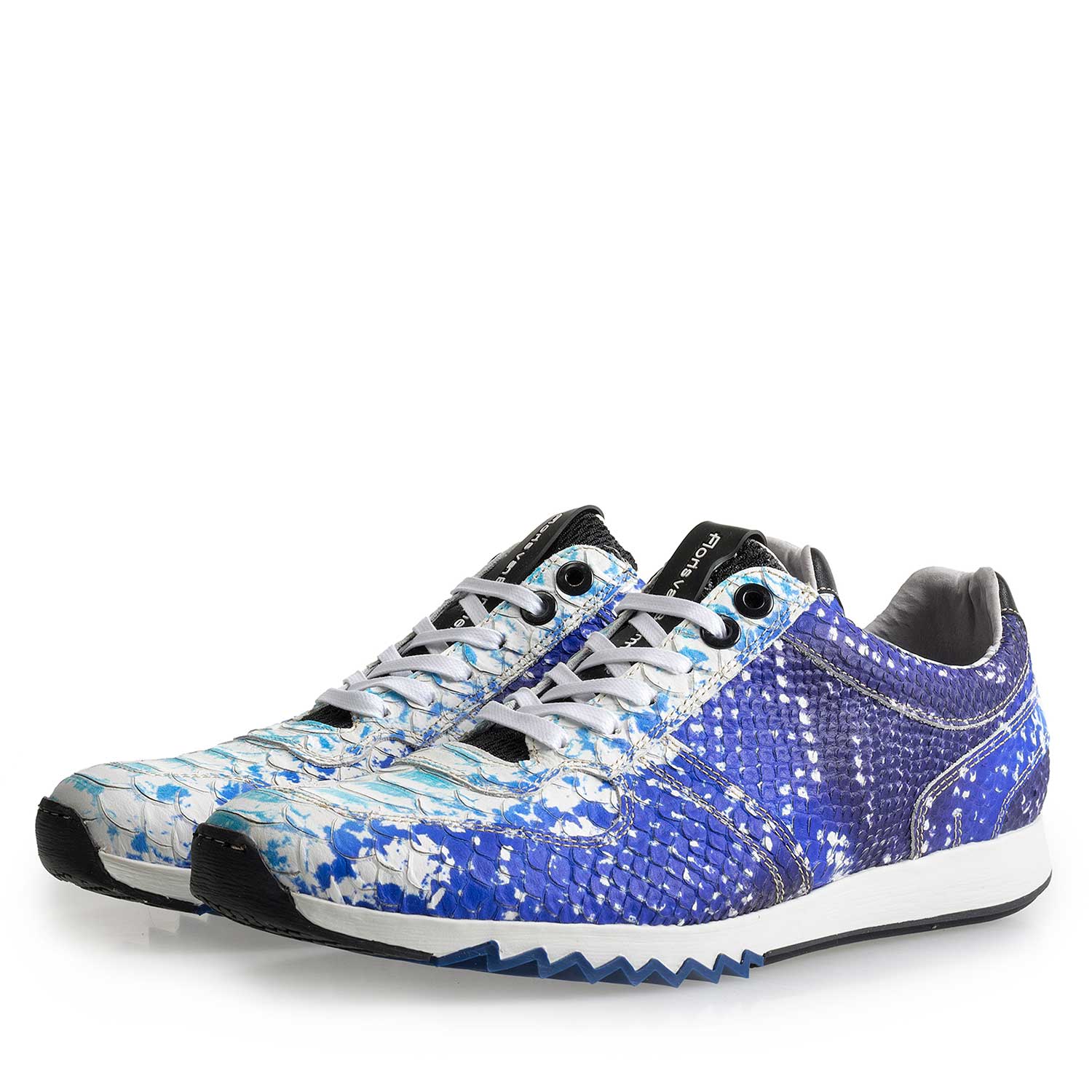 16227/11 - Blauwe leren sneaker met snakeprint 16227/11 - Blauwe leren sneaker met snakeprint