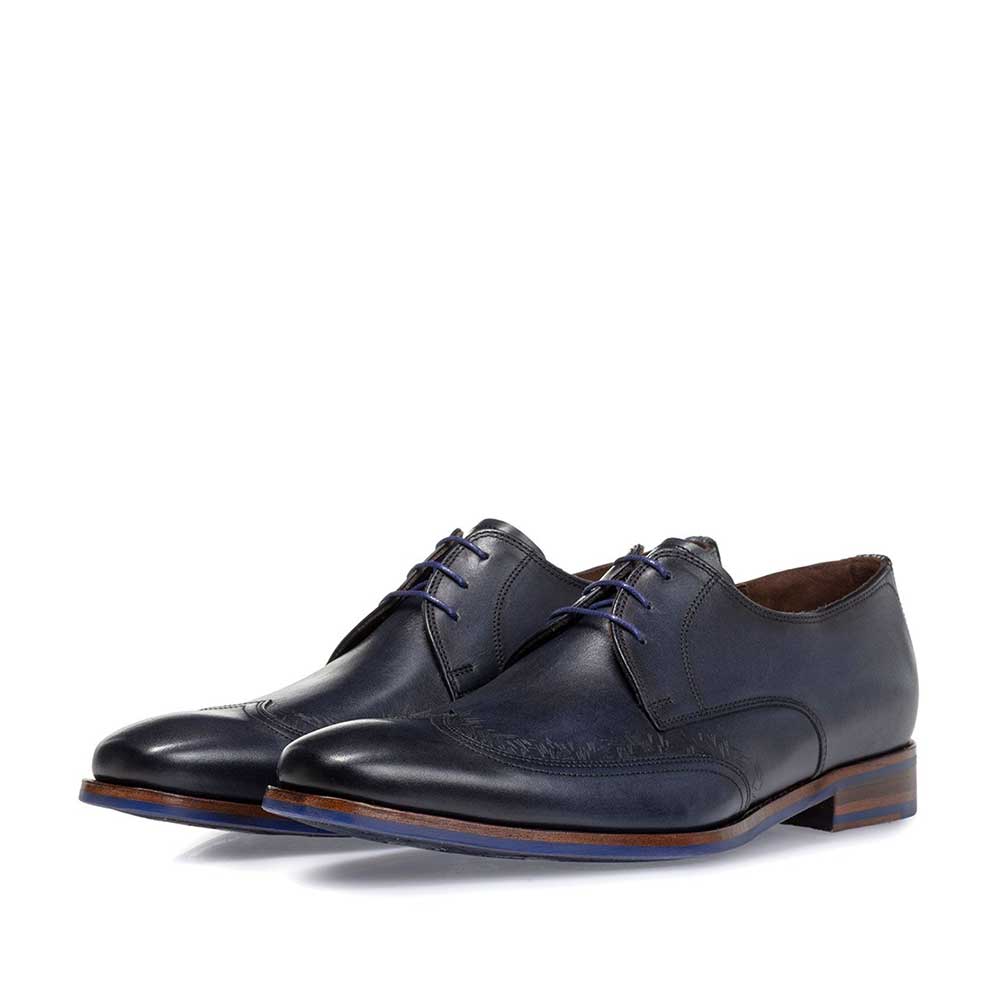 18212/01 - Veterschoen blauw kalfsleer 18212/01 - Veterschoen blauw kalfsleer