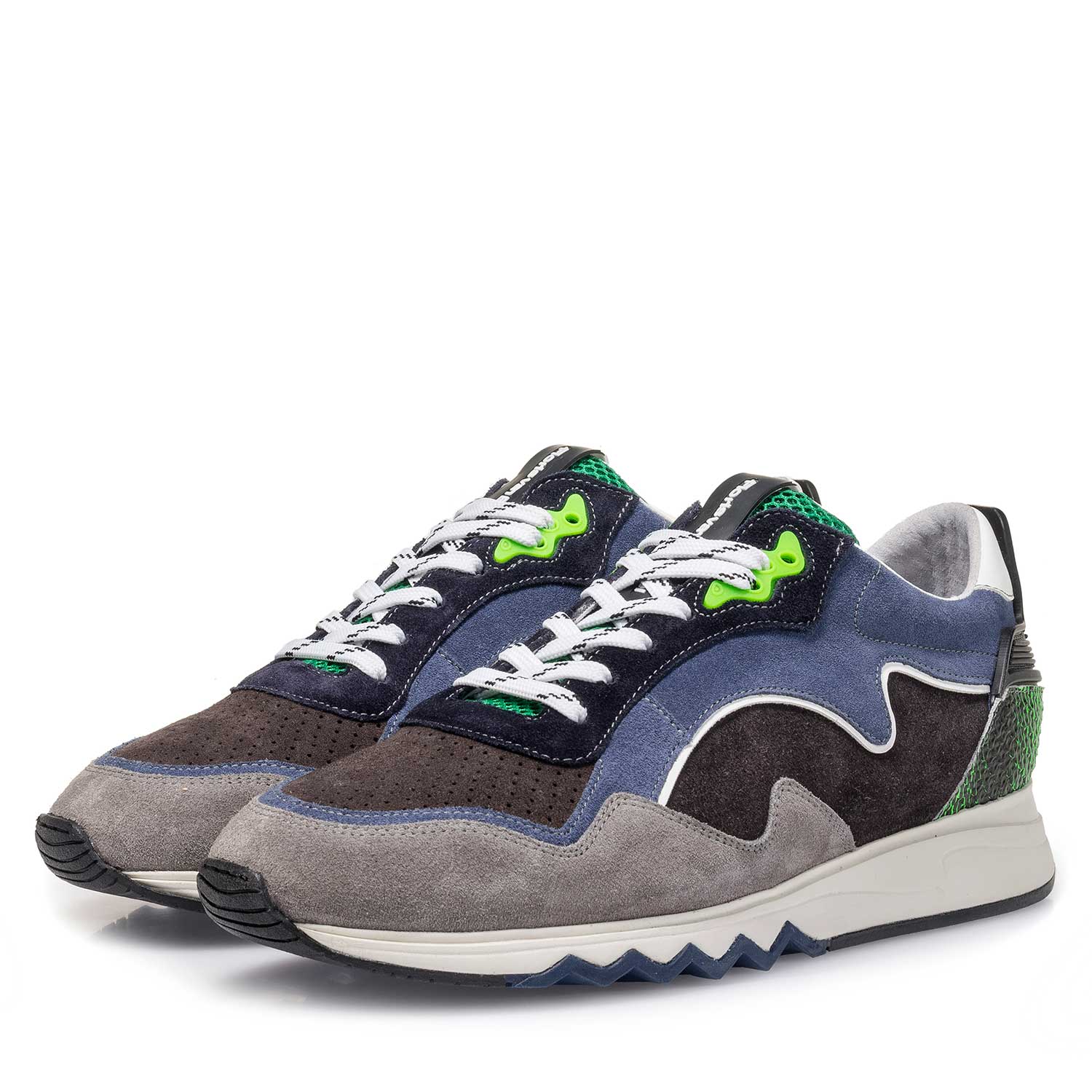 16092/03 - Suède sneaker blauw/groen 16092/03 - Suède sneaker blauw/groen