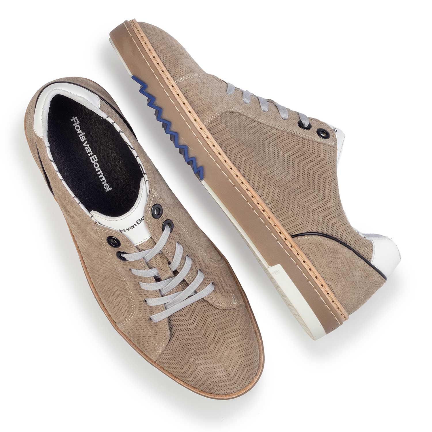 14057/05 - Zandkleurige leren sneaker met dessin 14057/05 - Zandkleurige leren sneaker met dessin