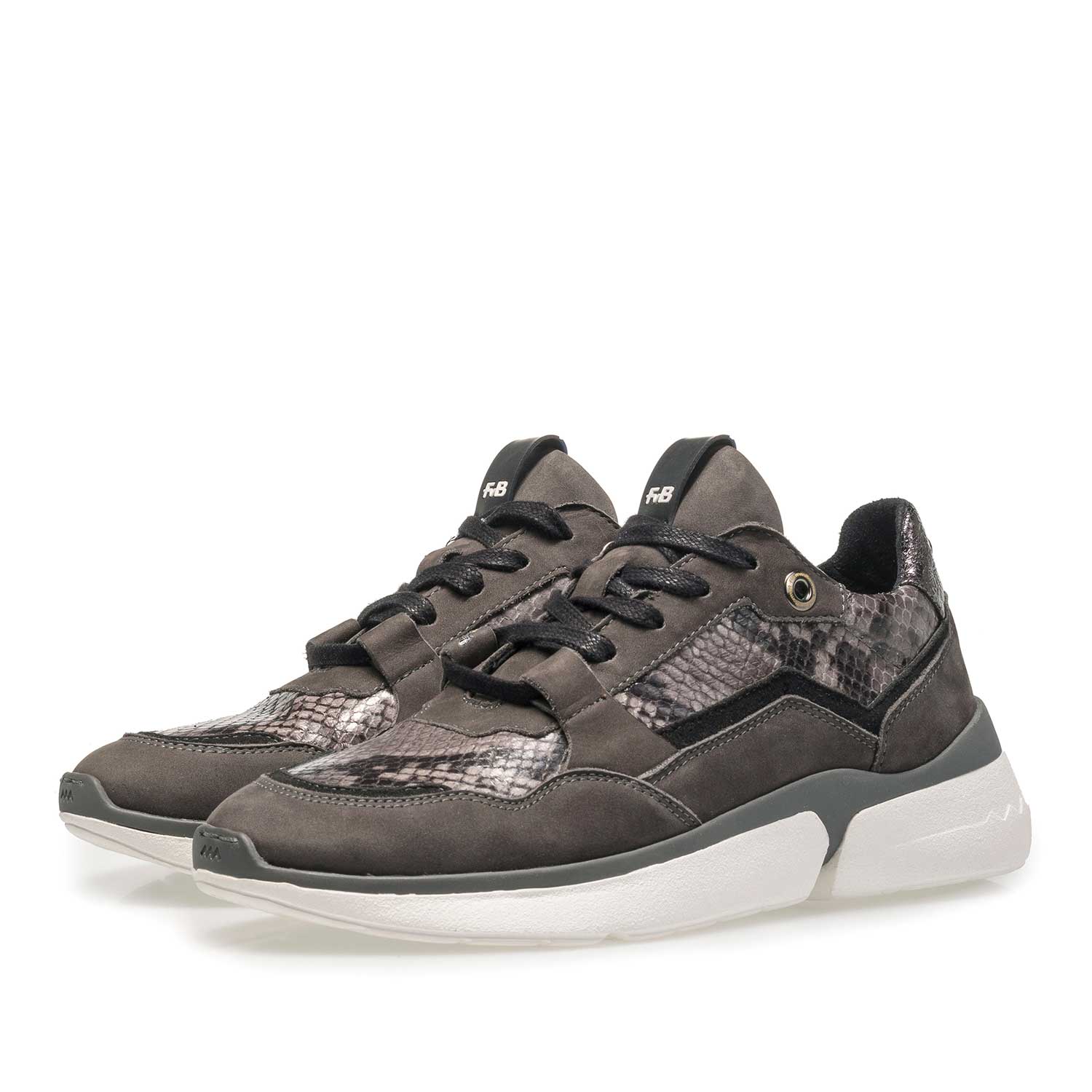 85291/01 - Donkergrijze suède sneaker met snakeprint 85291/01 - Donkergrijze suède sneaker met snakeprint