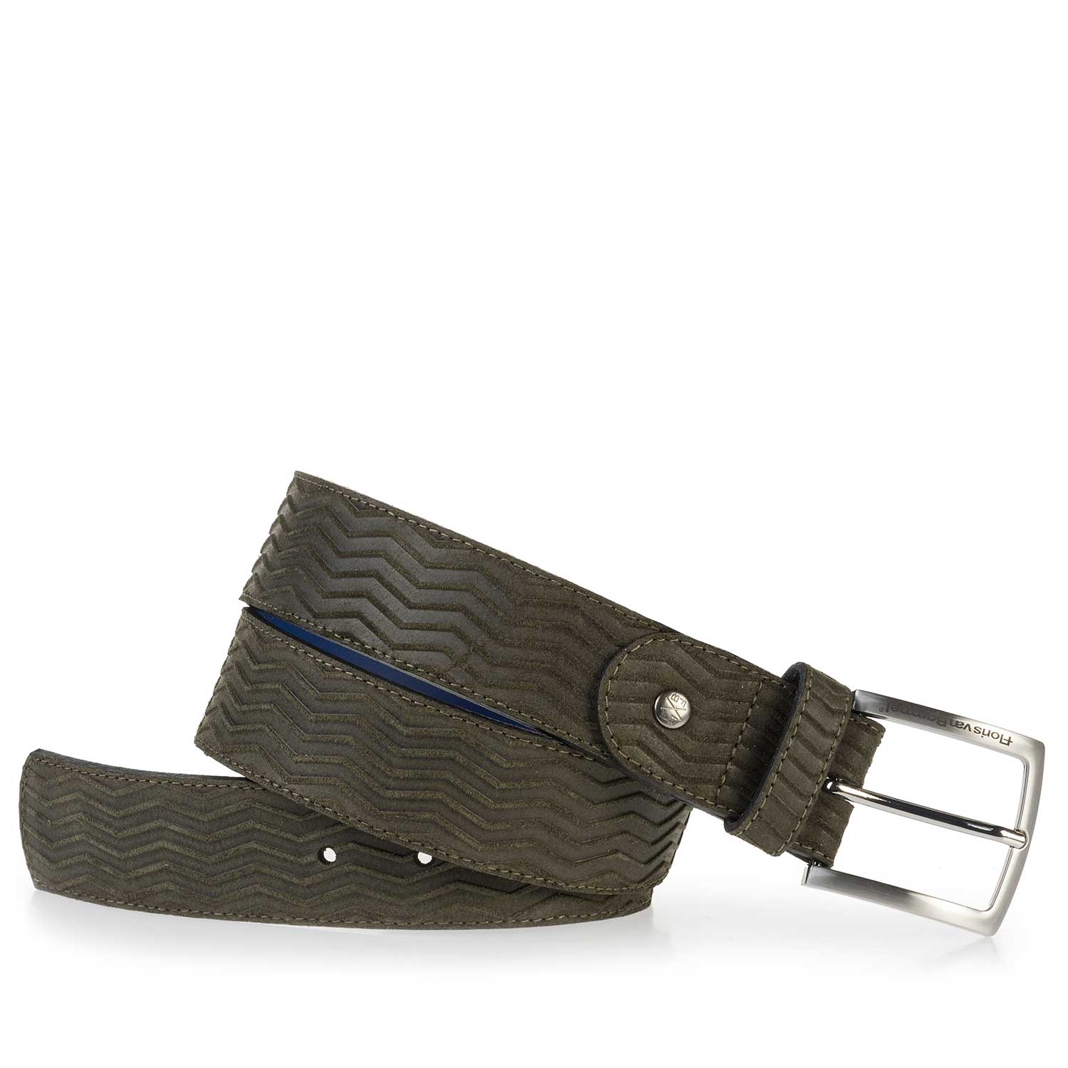75184/15 - Olijfgroene suède riem met print 75184/15 - Olijfgroene suède riem met print
