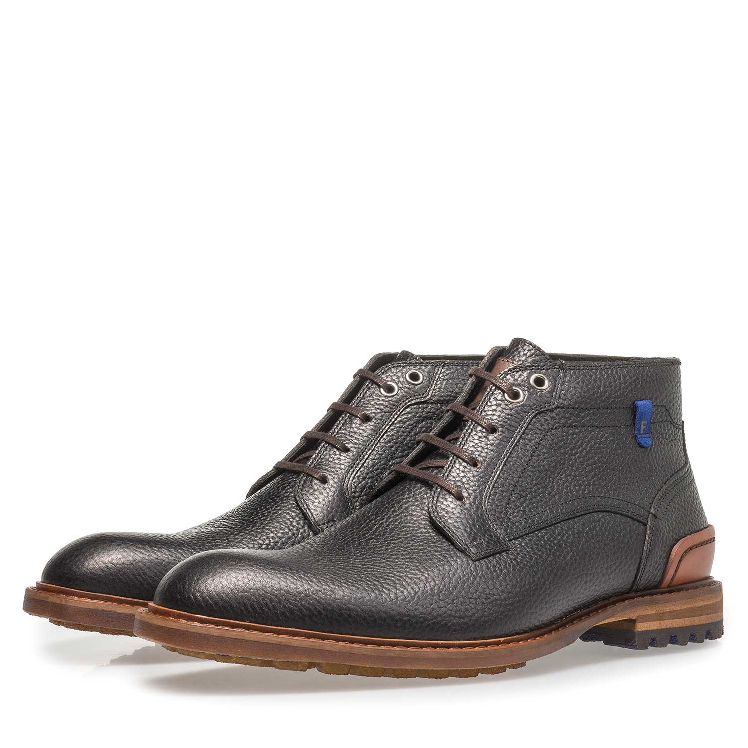 20228/17 - Zwarte leren veterboot met print 20228/17 - Zwarte leren veterboot met print