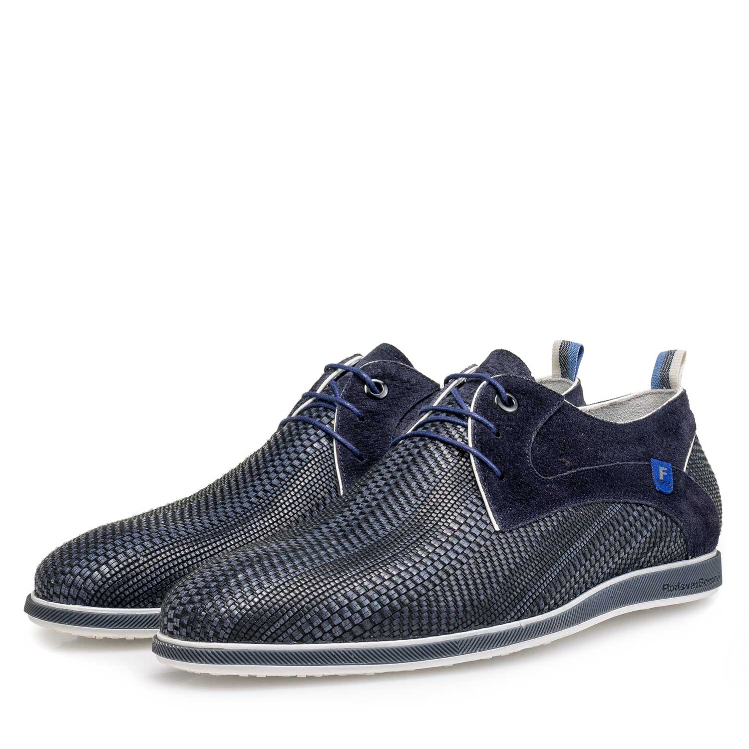 18201/04 - Blauwe gevlochten leren veterschoen 18201/04 - Blauwe gevlochten leren veterschoen