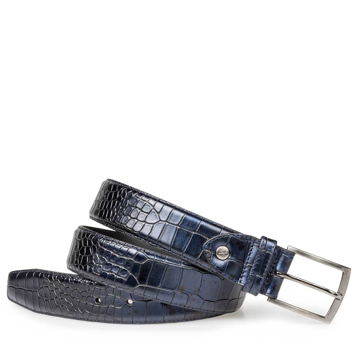75190/11 - Blauwe kalfsleren riem met crocoprint 75190/11 - Blauwe kalfsleren riem met crocoprint
