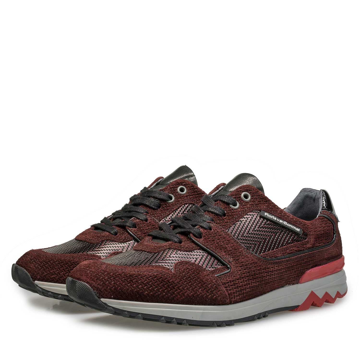 16220/16 - Bordeauxrode leren sneaker met metallicprint 16220/16 - Bordeauxrode leren sneaker met metallicprint