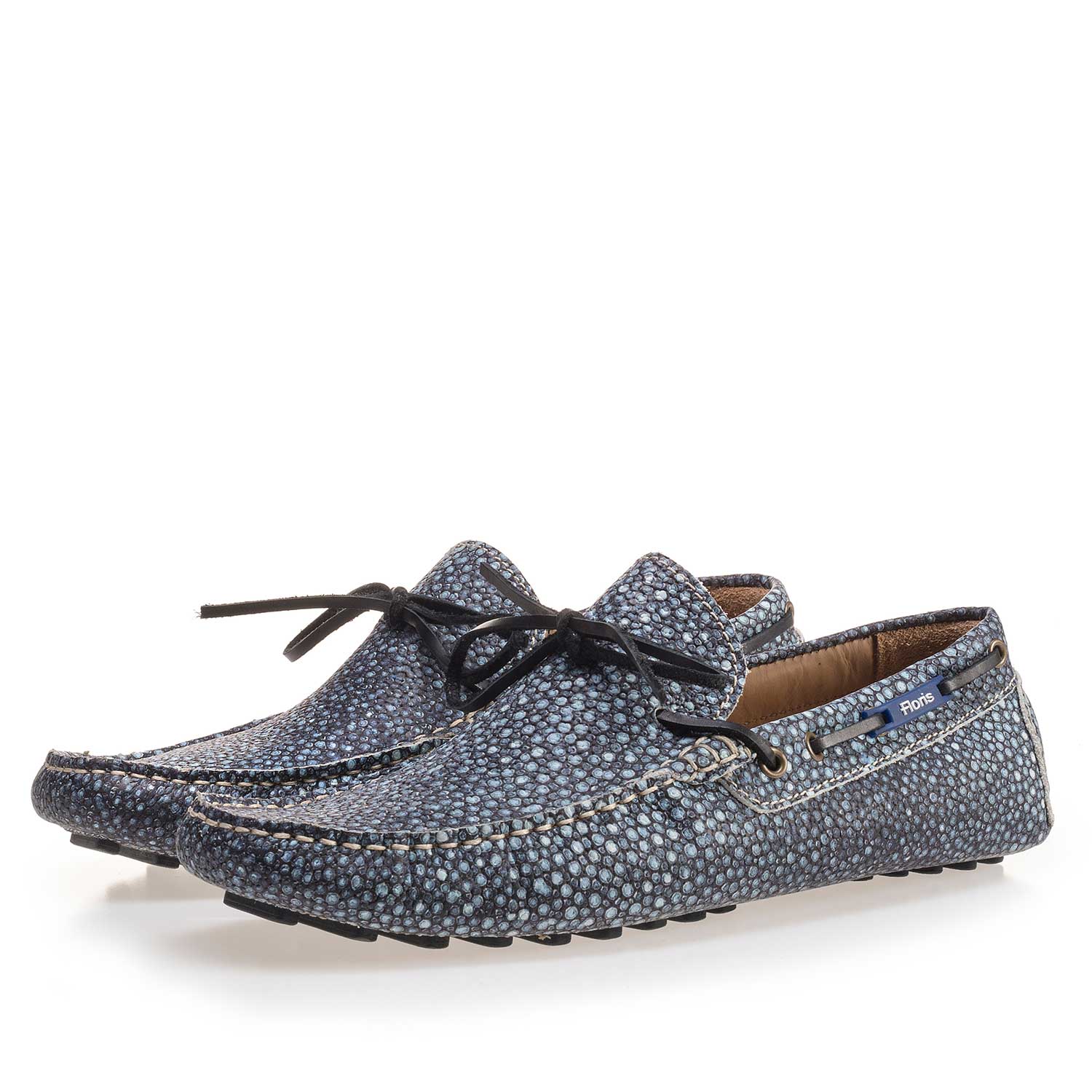 15027/14 - Blue moccasin with rye pattern 15027/14 - Blue moccasin with rye pattern