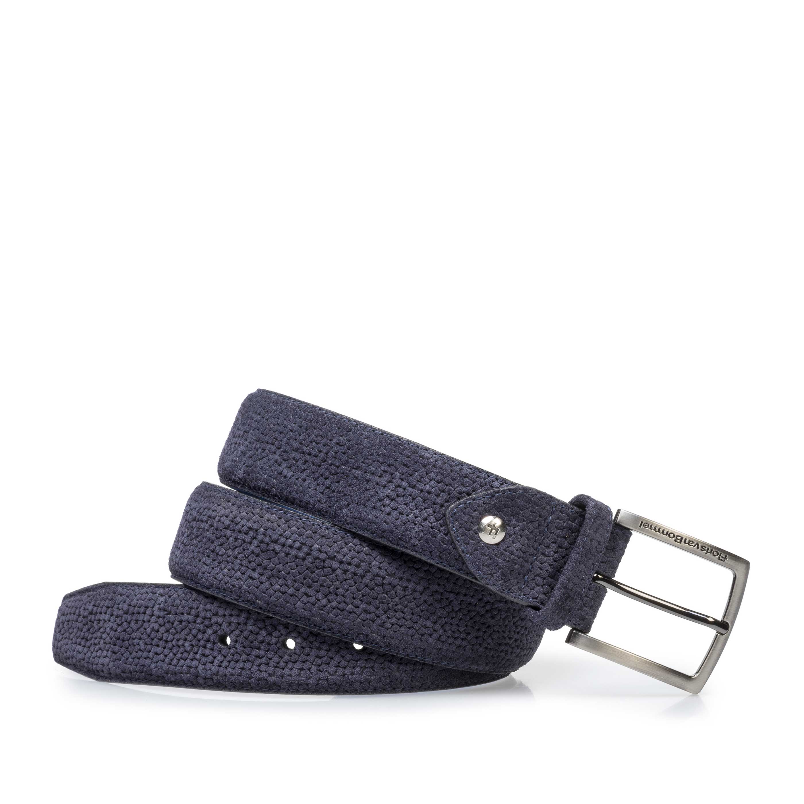 75202/10 - Dark blue suede leather belt with print 75202/10 - Dark blue suede leather belt with print