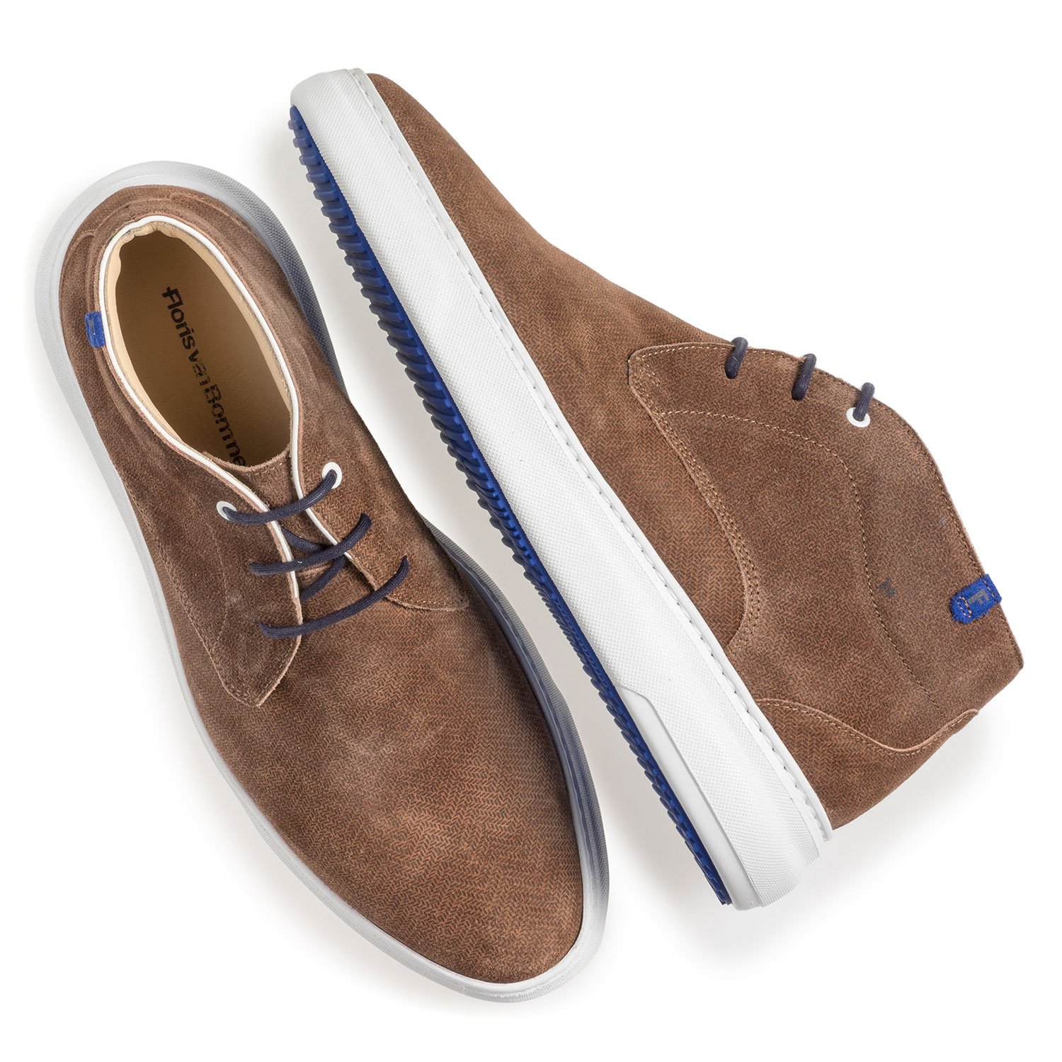 20400/00 - Suède veterboot cognac met print 20400/00 - Suède veterboot cognac met print