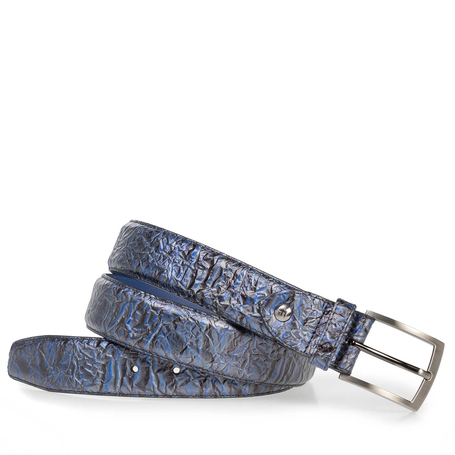 75201/26 - Premium donkerblauwe lakleren riem met print 75201/26 - Premium donkerblauwe lakleren riem met print