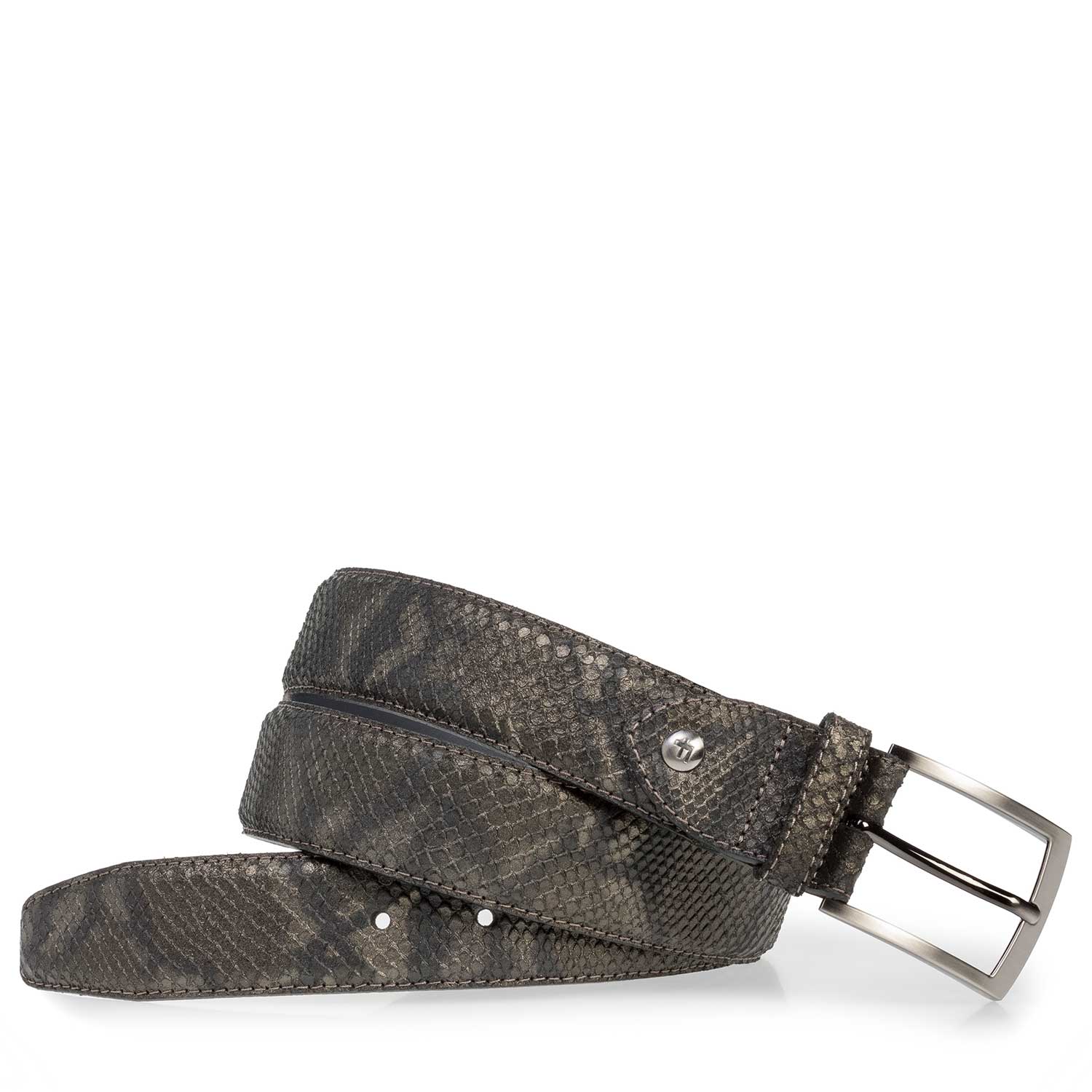 75201/01 - Leather belt with olive green snake print 75201/01 - Leather belt with olive green snake print