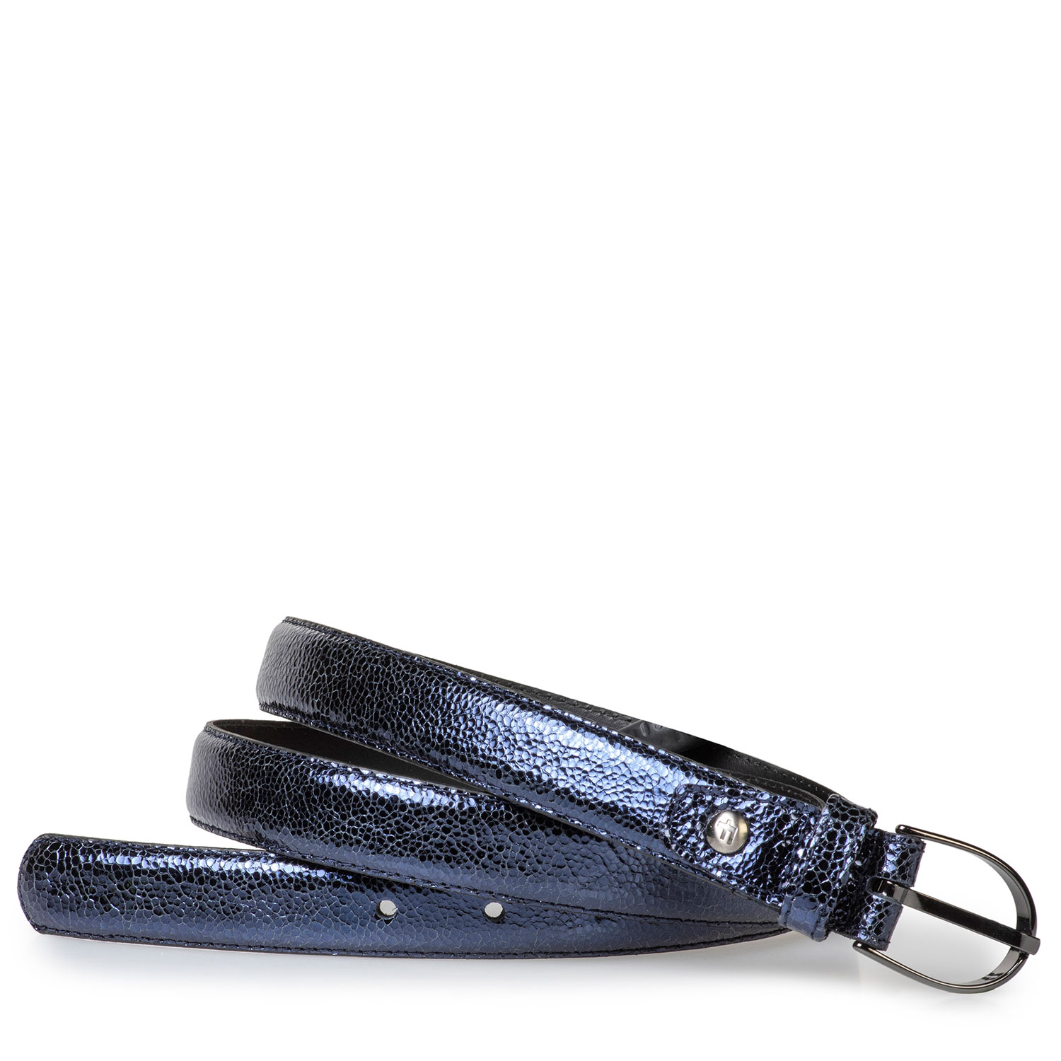75813/59 - Donkerblauwe leren riem met metallicprint 75813/59 - Donkerblauwe leren riem met metallicprint