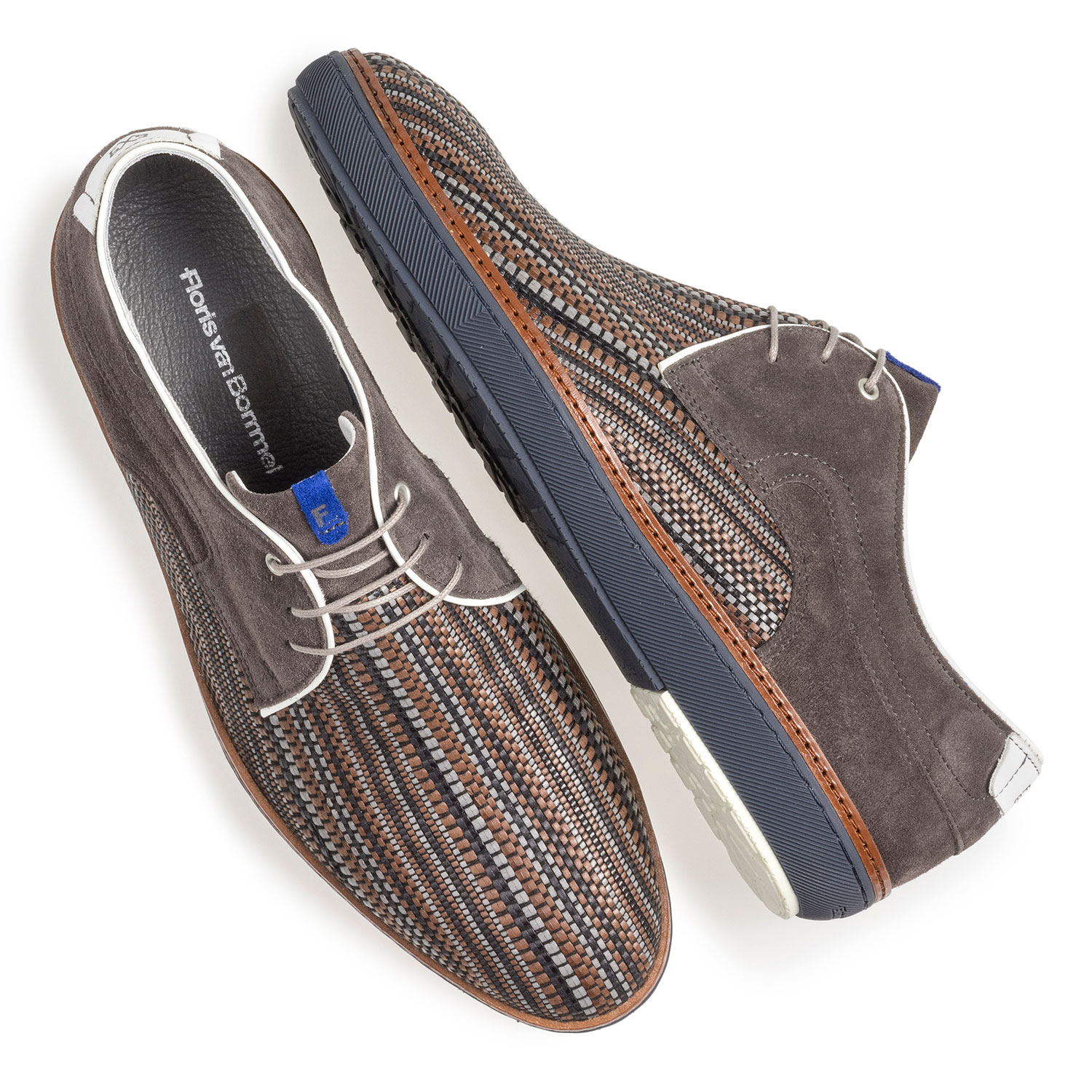 14020/35 - Grijze veterschoen met bruine print 14020/35 - Grijze veterschoen met bruine print