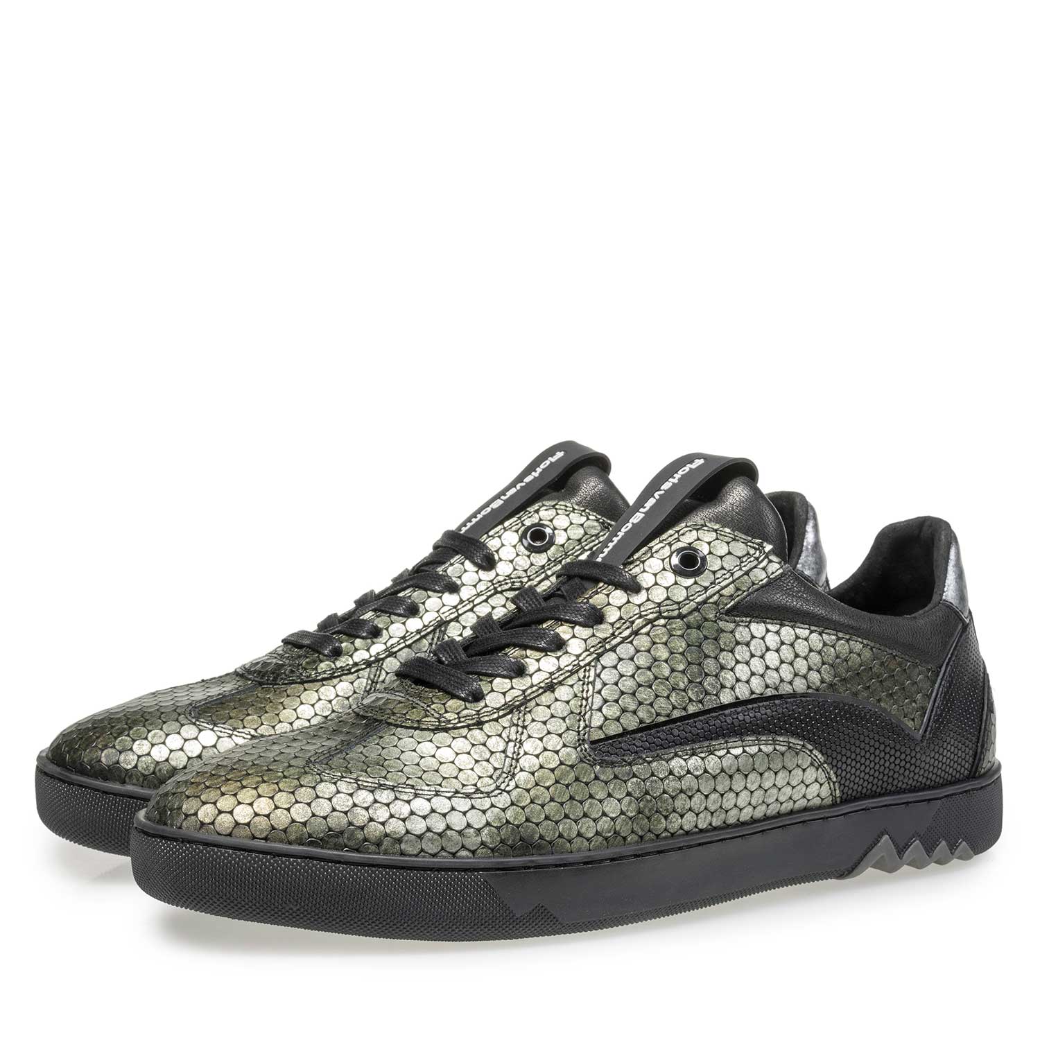 16242/08 - Groene metallic leren sneaker met print 16242/08 - Groene metallic leren sneaker met print