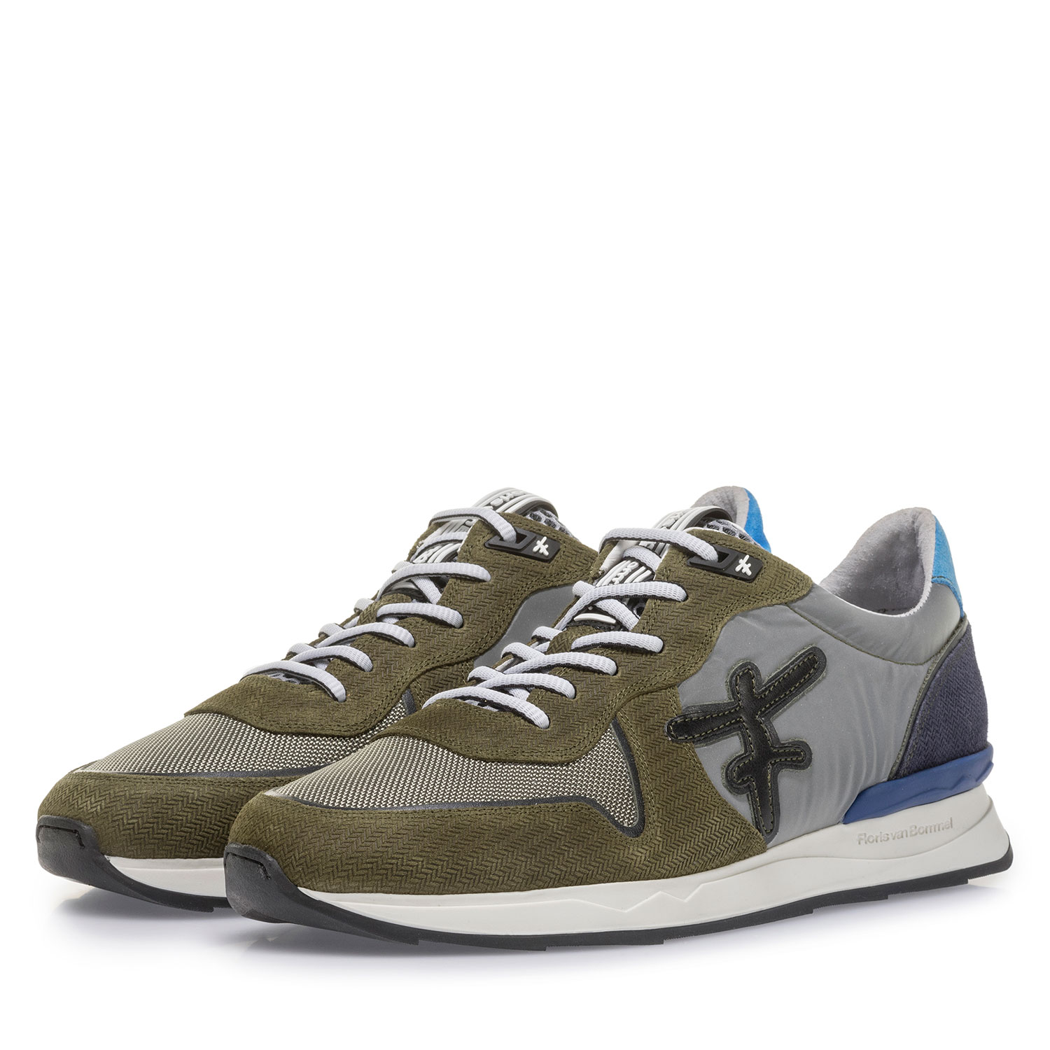 16346/04 - Olijfgroene suède sneaker met print 16346/04 - Olijfgroene suède sneaker met print