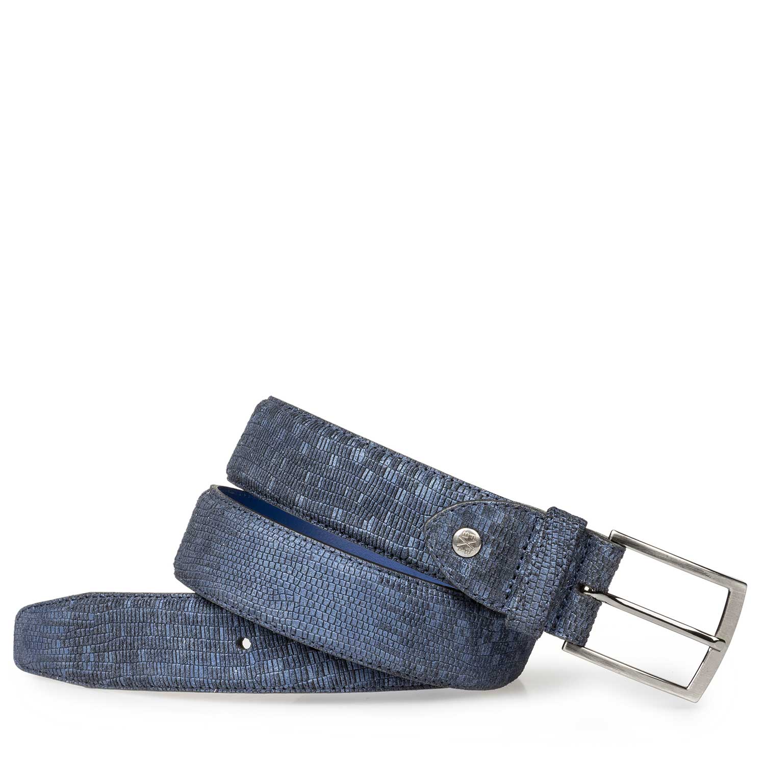 75190/15 - Blauwe suède riem met dessin 75190/15 - Blauwe suède riem met dessin