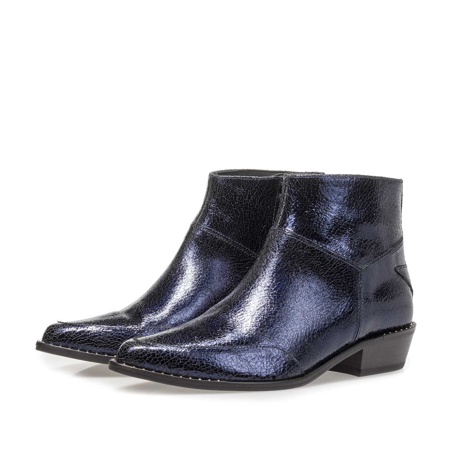 85625/02 - Donkerblauwe leren enkellaars met metallicprint 85625/02 - Donkerblauwe leren enkellaars met metallicprint