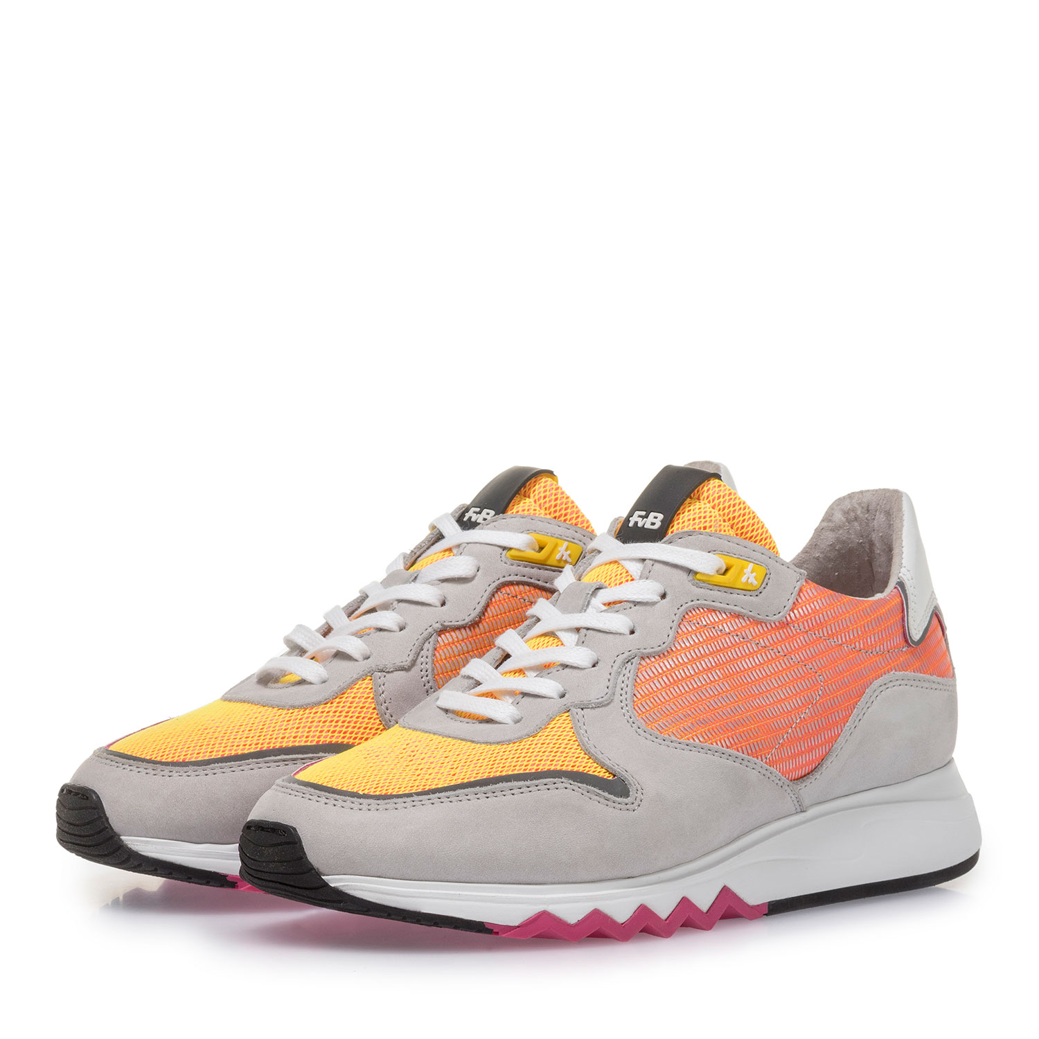 85302/05 - Grey leather sneaker with orange and yellow details 85302/05 - Grey leather sneaker with orange and yellow details