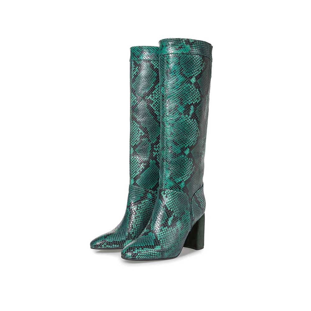 85708/01 - Green high boots with snake print 85708/01 - Green high boots with snake print