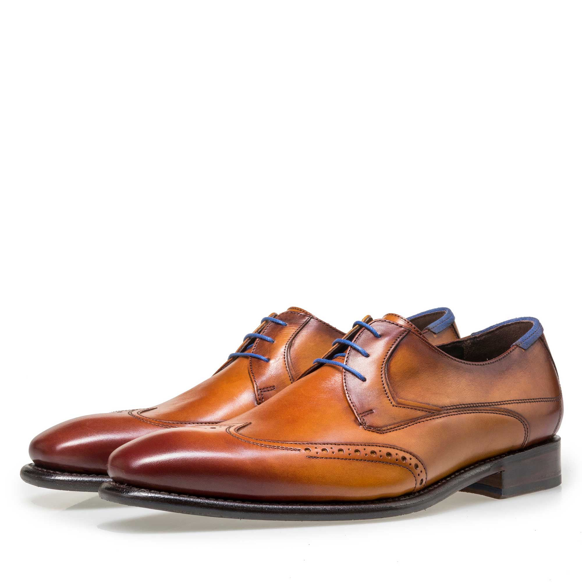 18039/02 - Floris van Bommel licht cognac leren heren veterschoen 18039/02 - Floris van Bommel licht cognac leren heren veterschoen