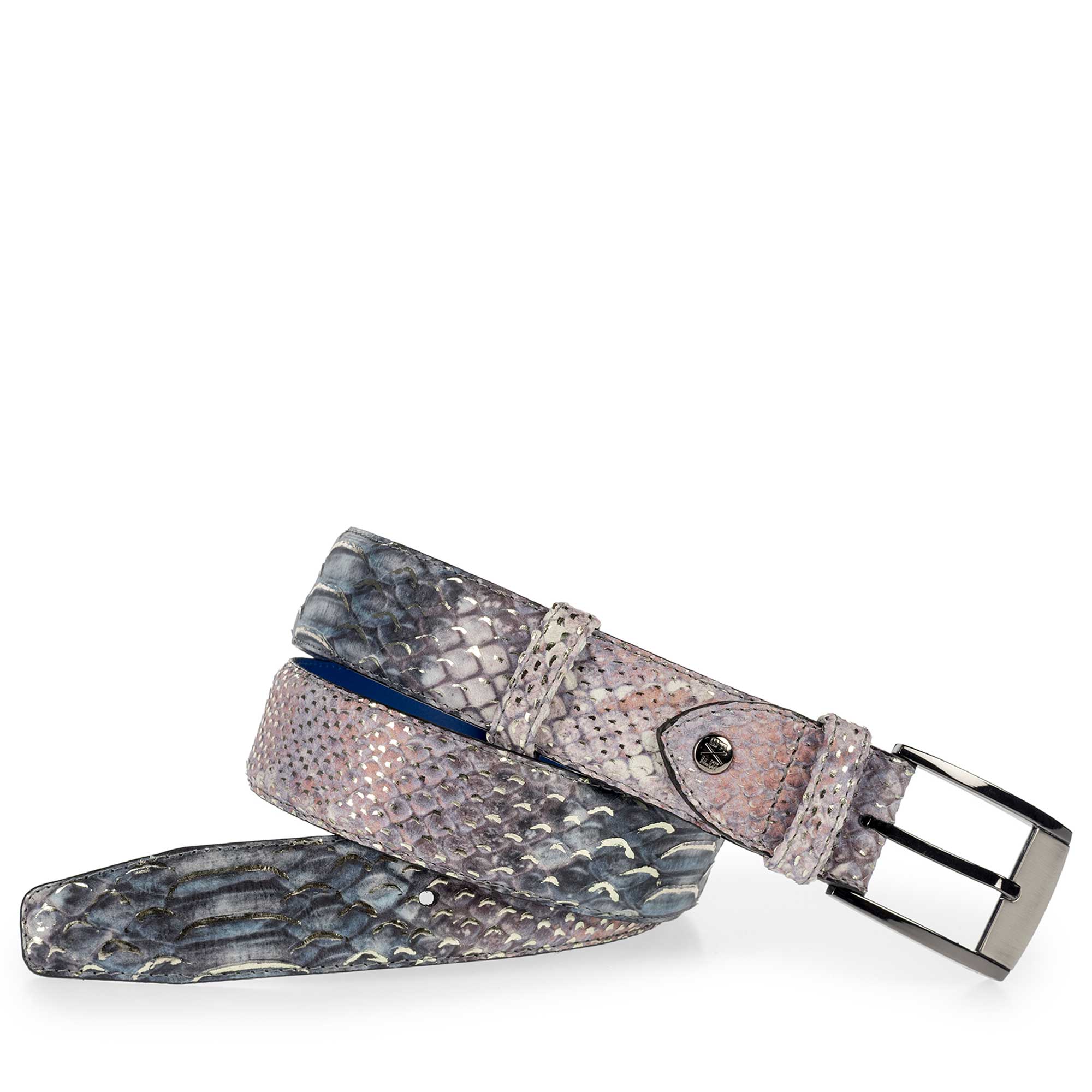 75180/38 - Premium blue leather belt with a snake print 75180/38 - Premium blue leather belt with a snake print