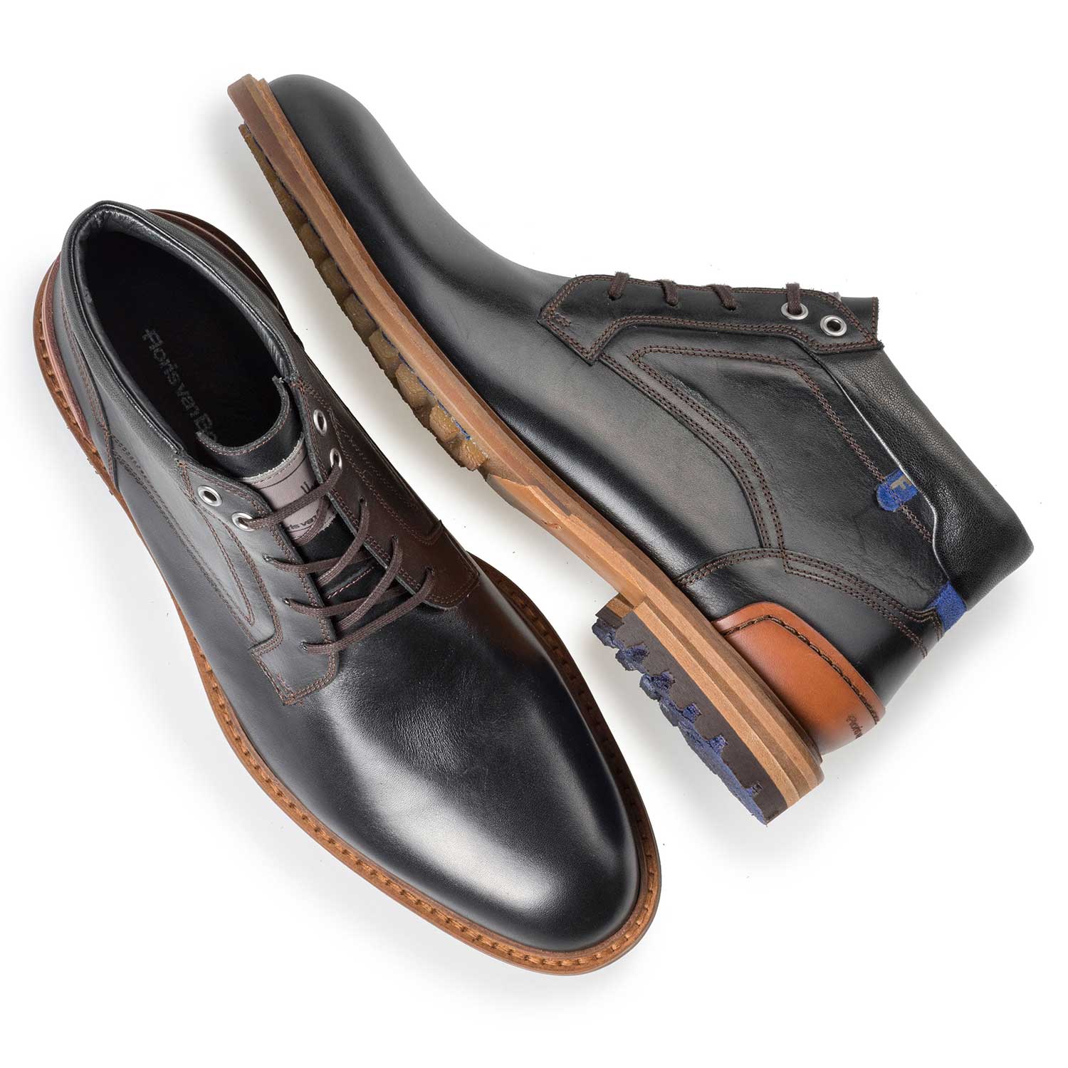 10228/15 - Zwarte kalfsleren veterboot 10228/15 - Zwarte kalfsleren veterboot