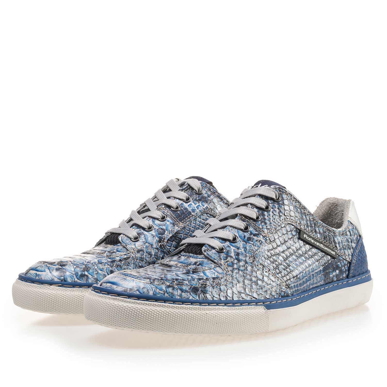 16252/02 - Blauwe leren veterschoen met snakeprint 16252/02 - Blauwe leren veterschoen met snakeprint