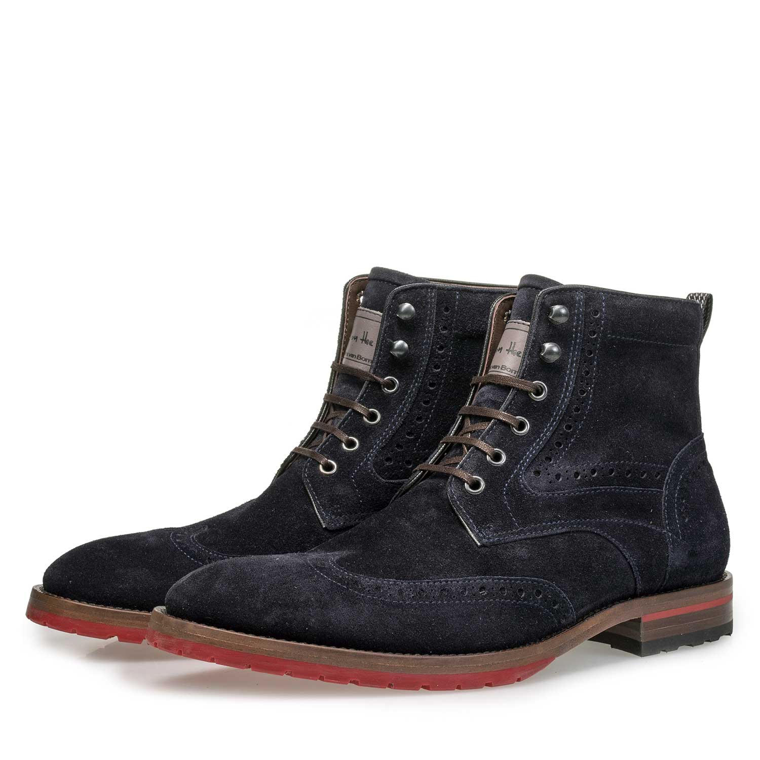 10295/07 - Blauwe suède veterboot met rode zool 10295/07 - Blauwe suède veterboot met rode zool