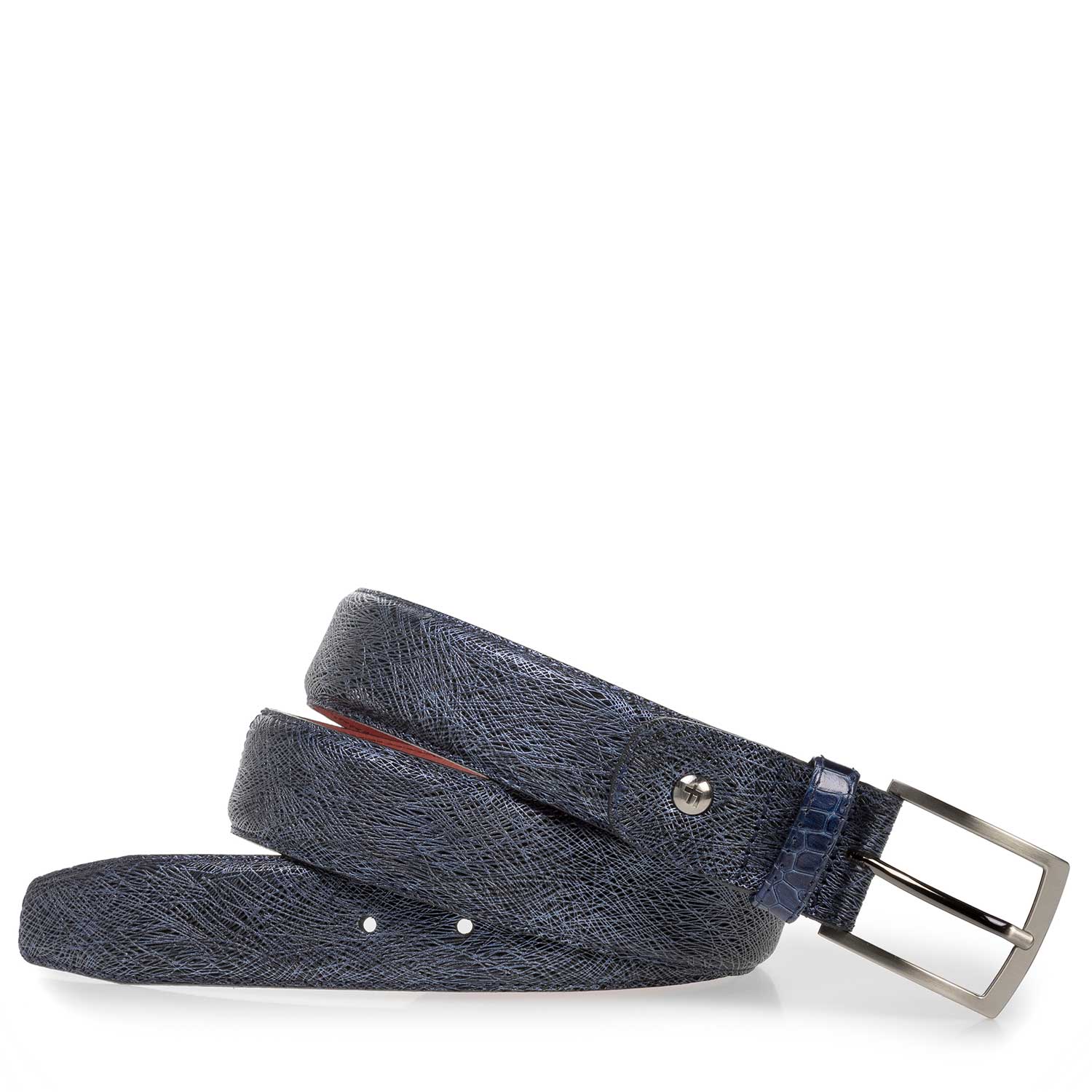 75188/50 - Blauwe leren riem met metallicprint 75188/50 - Blauwe leren riem met metallicprint