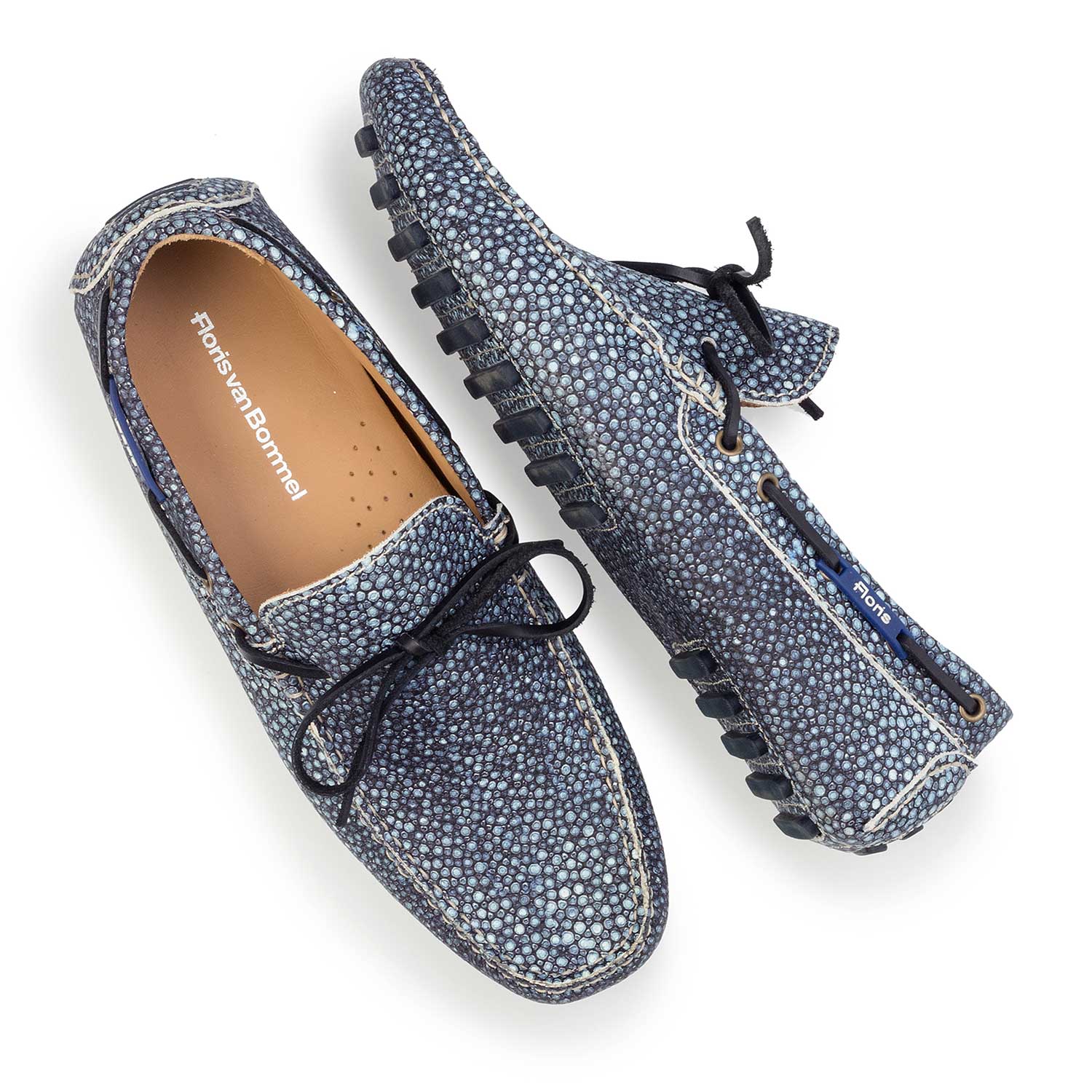 15027/14 - Blue moccasin with rye pattern 15027/14 - Blue moccasin with rye pattern