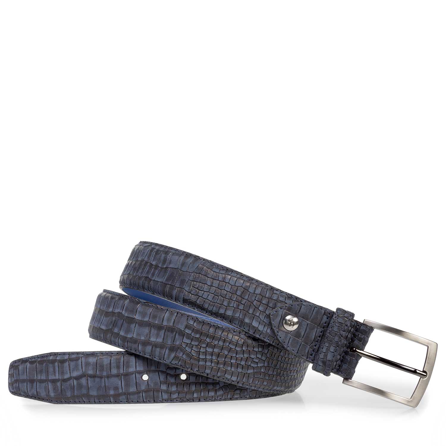 75201/39 - Dark blue nubuck leather belt with croco print 75201/39 - Dark blue nubuck leather belt with croco print