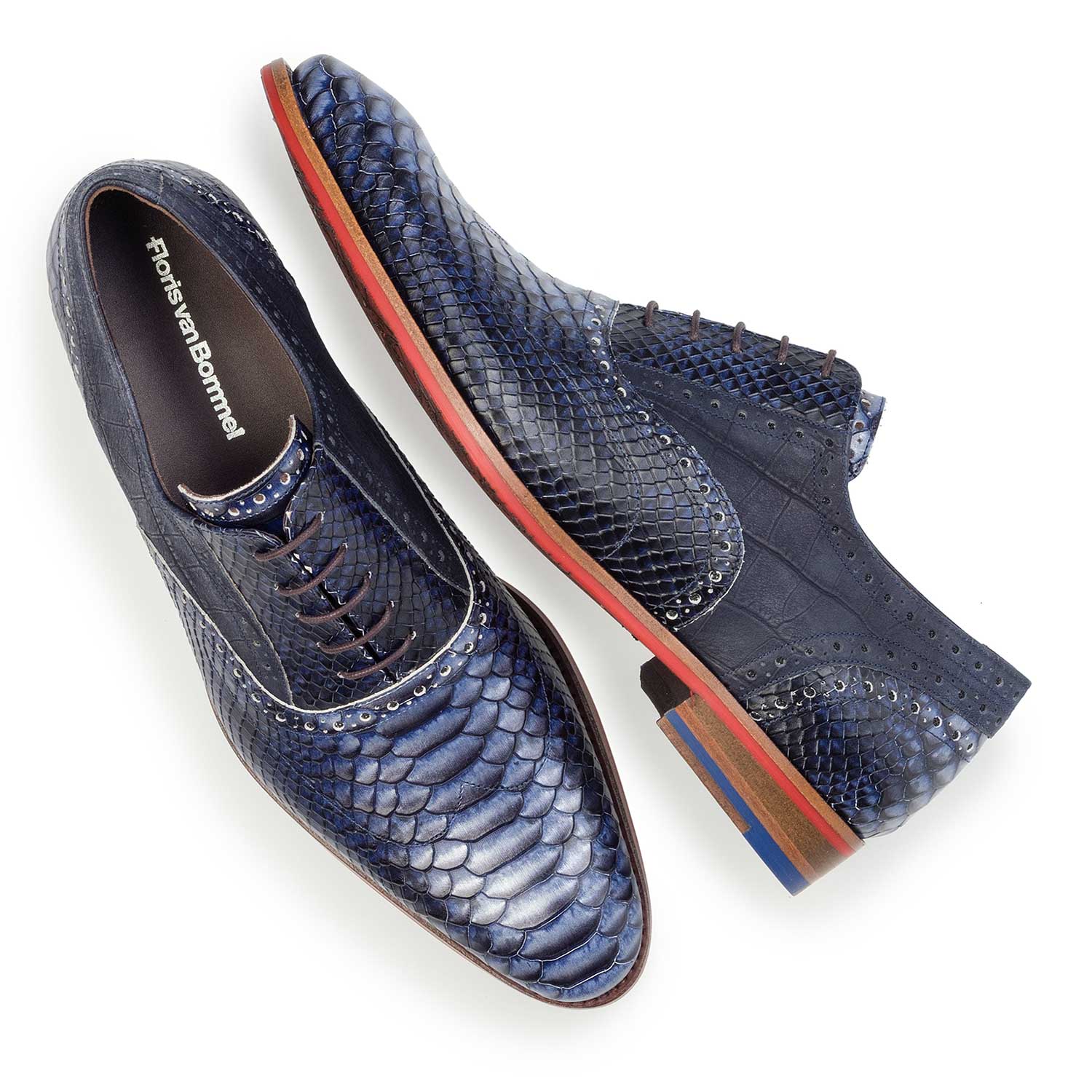 19104/07 - Dark blue leather lace shoe with a snake print 19104/07 - Dark blue leather lace shoe with a snake print
