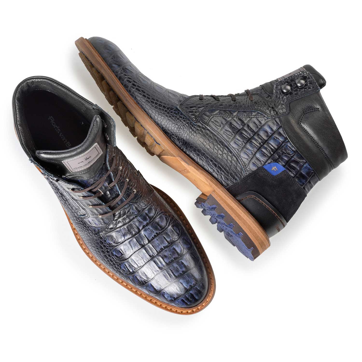 10234/13 - Blue calf leather lace boot with croco print 10234/13 - Blue calf leather lace boot with croco print