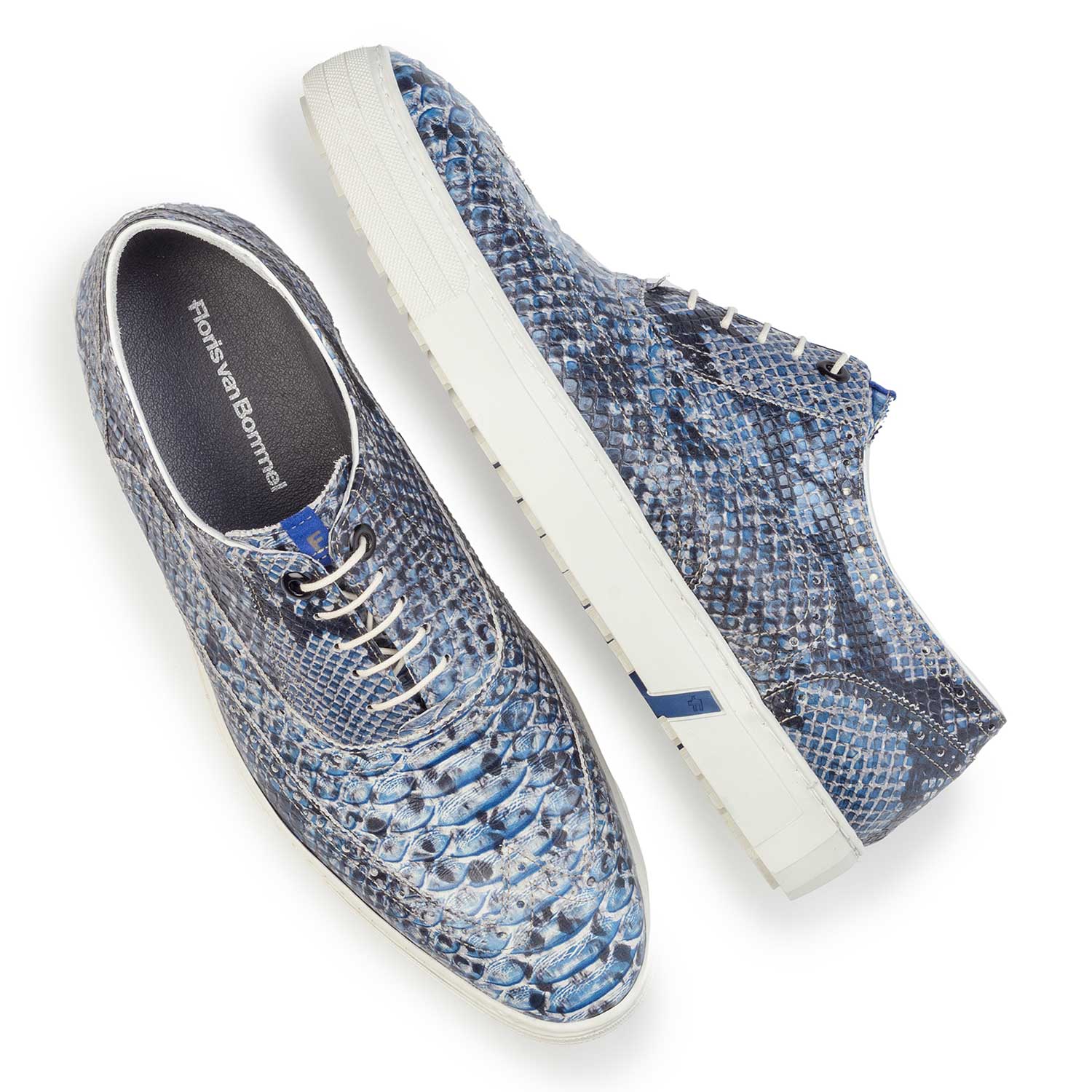 19071/13 - Blauwe leren brogue sneaker met snakeprint 19071/13 - Blauwe leren brogue sneaker met snakeprint