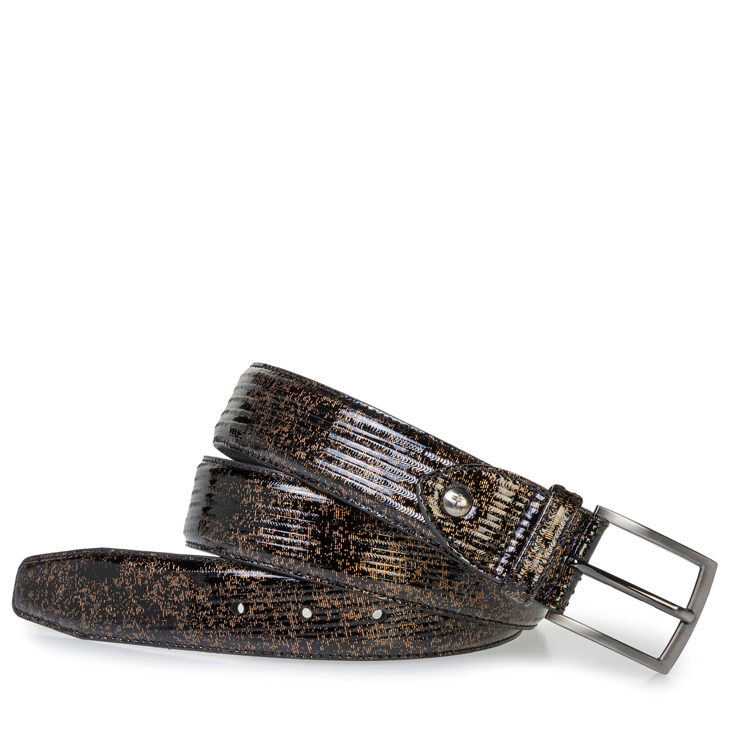 75203/01 - Brown patent leather belt with metallic print 75203/01 - Brown patent leather belt with metallic print