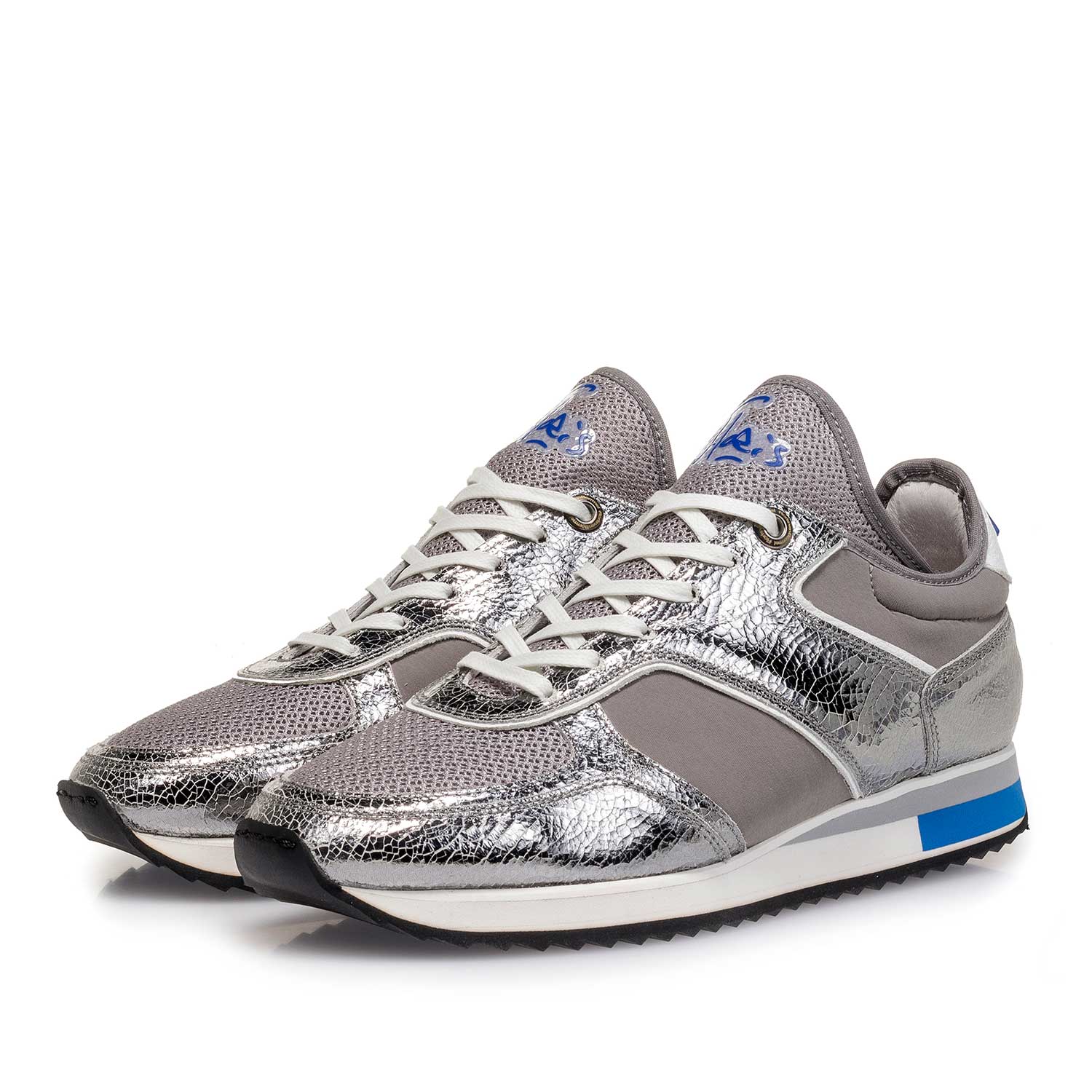 85261/06 - Donkerzilveren metallic leren sneaker 85261/06 - Donkerzilveren metallic leren sneaker