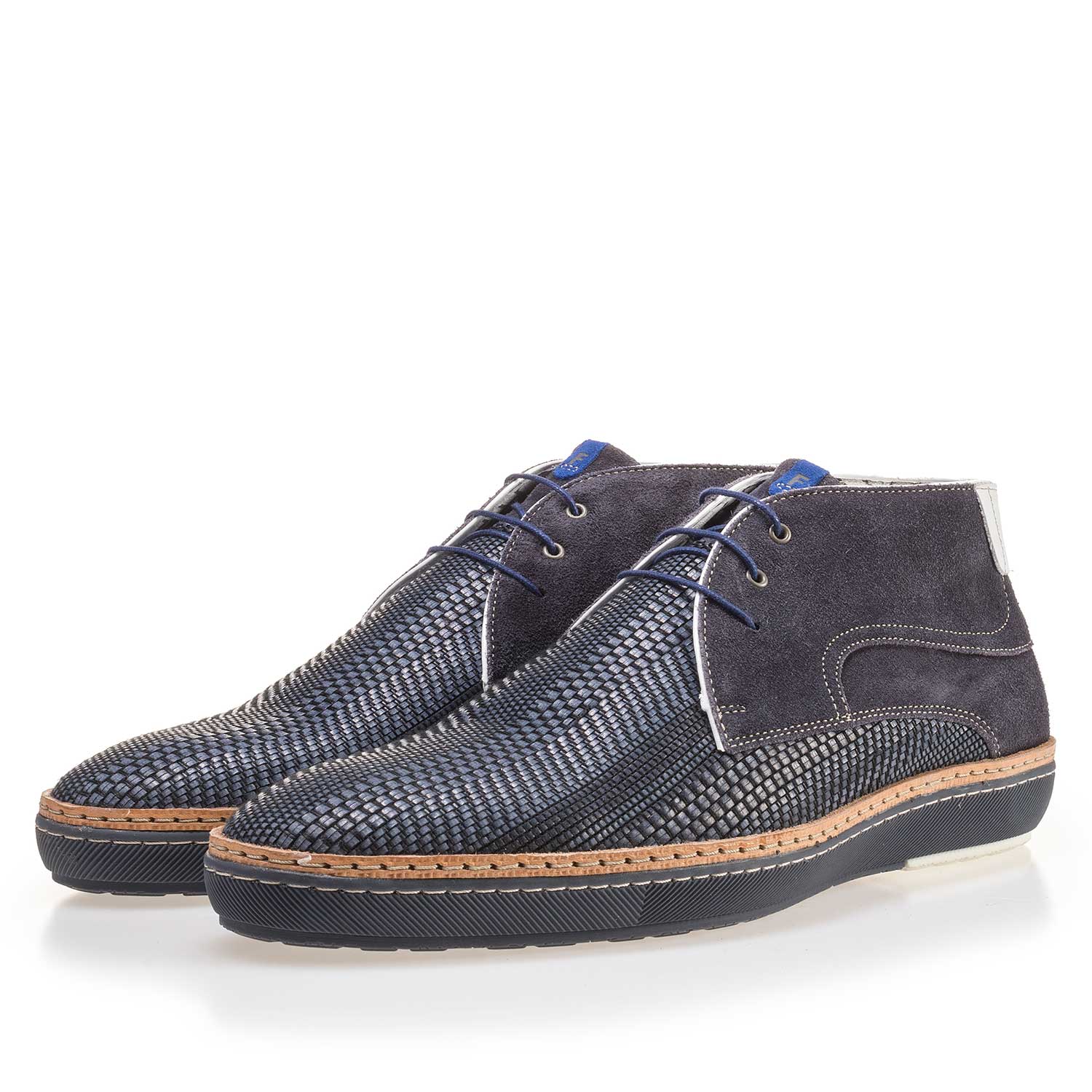 10017/01 - Blue braided leather lace boot 10017/01 - Blue braided leather lace boot