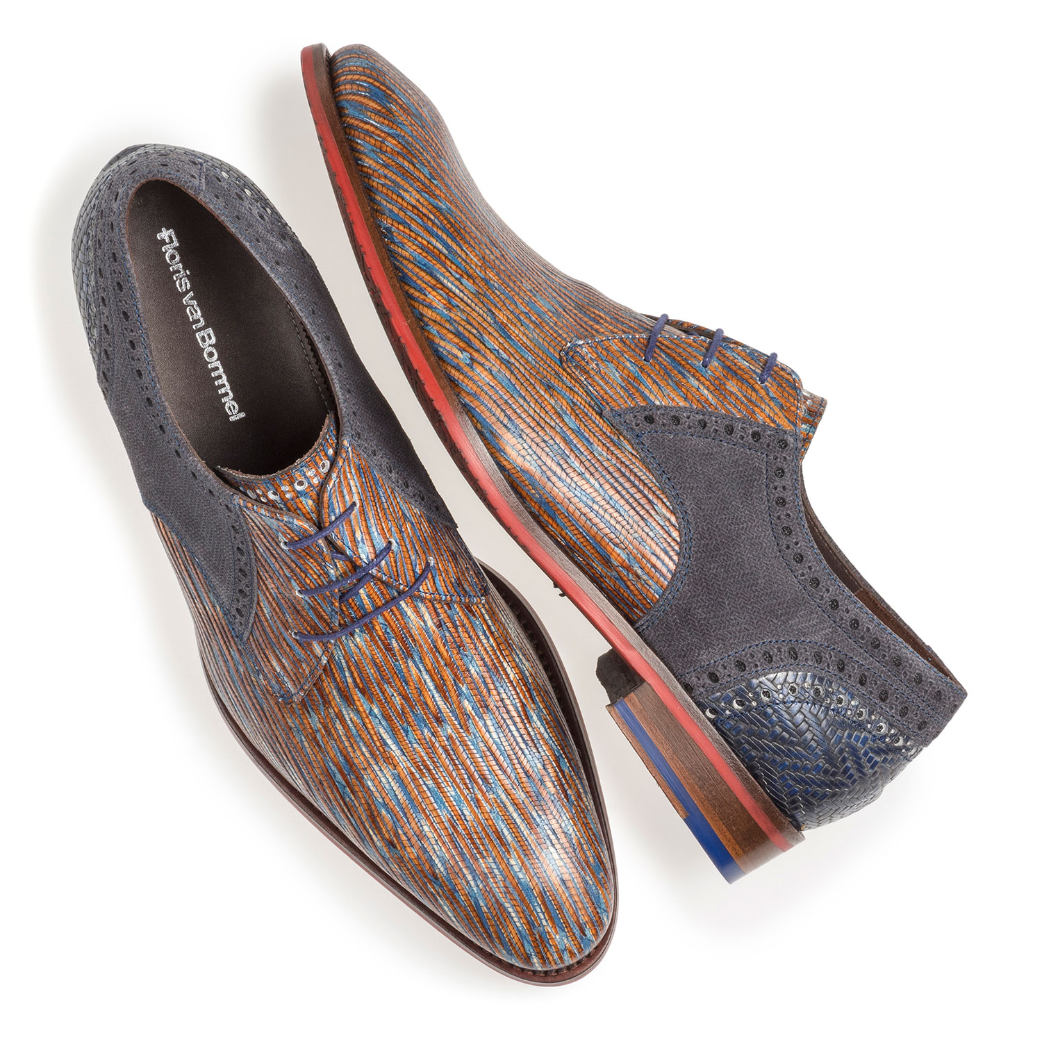 18107/07 - Blue and red lace shoe with lizard print 18107/07 - Blue and red lace shoe with lizard print