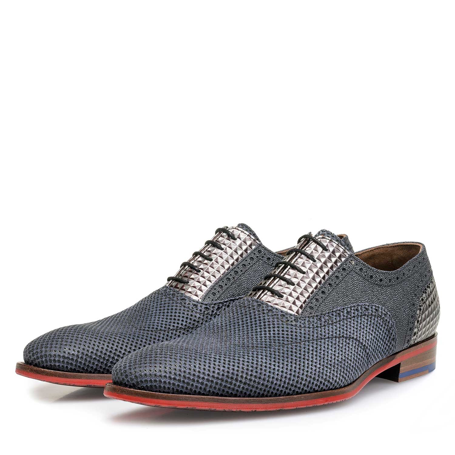 19114/35 - Dark blue suede leather lace show with a print 19114/35 - Dark blue suede leather lace show with a print