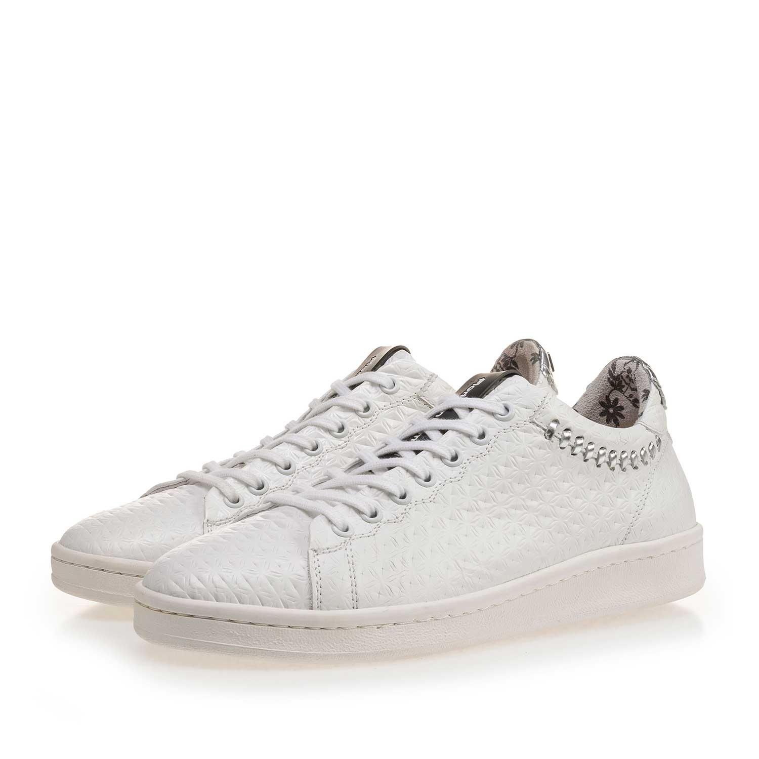 85251/02 - Witte leren sneaker met dessin 85251/02 - Witte leren sneaker met dessin
