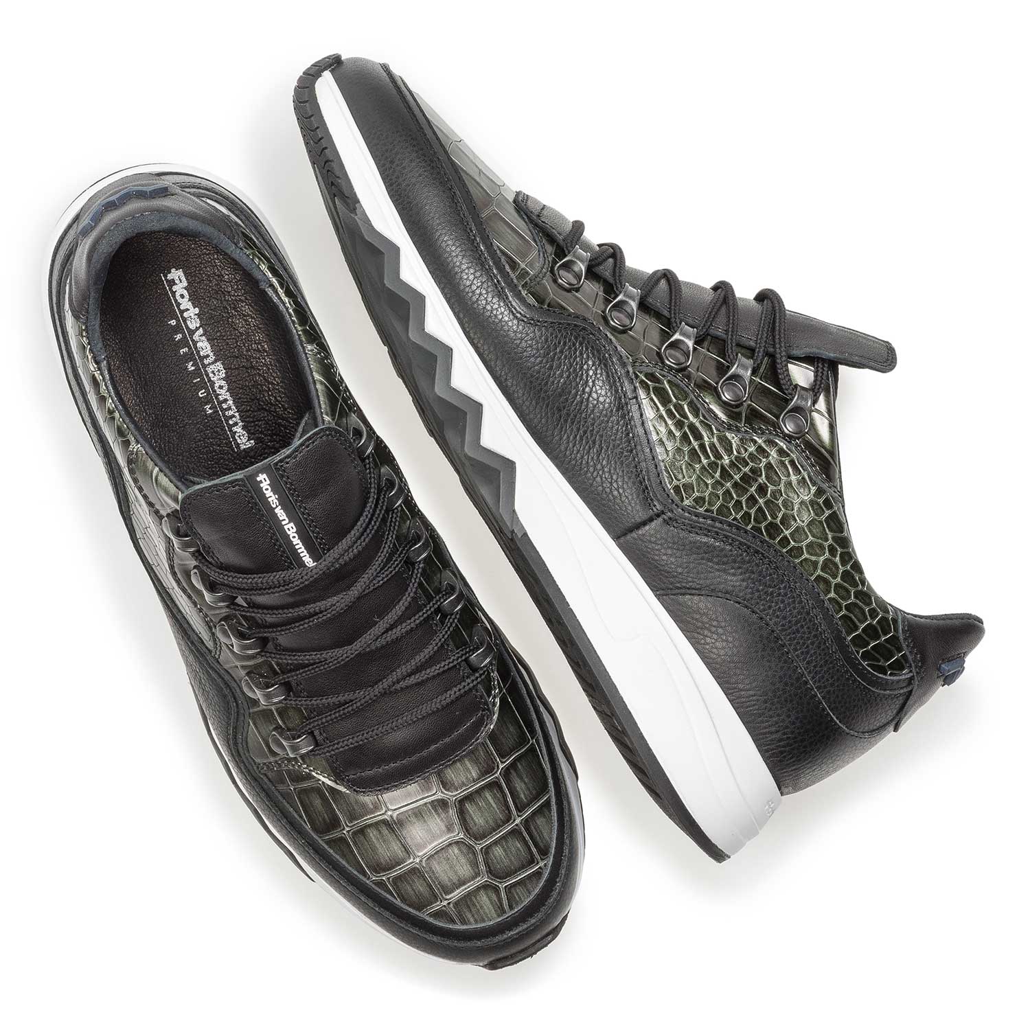 16394/02 - Premium groene metallic leren sneaker met print 16394/02 - Premium groene metallic leren sneaker met print