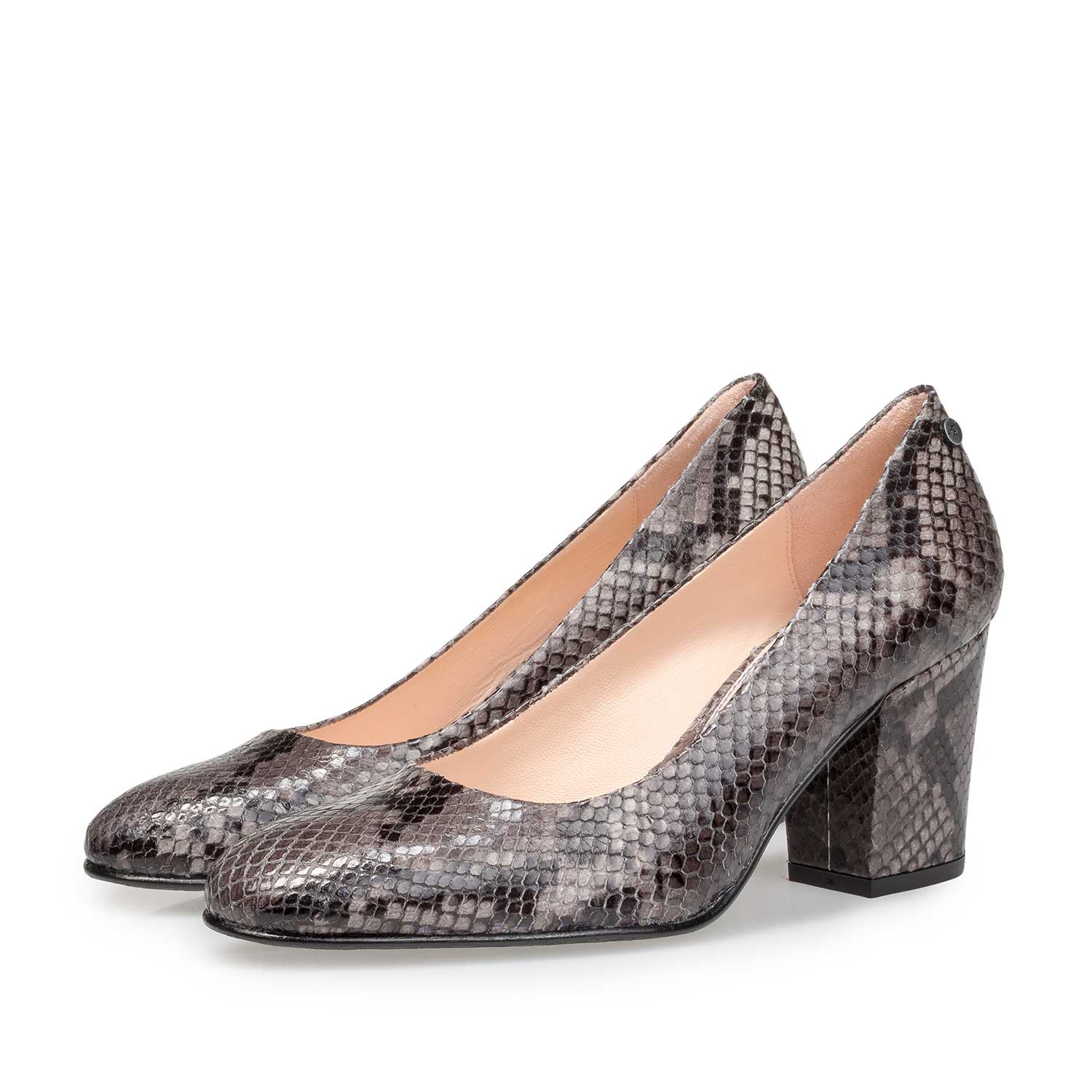 85520/11 - Grijze leren pump met snakeprint 85520/11 - Grijze leren pump met snakeprint
