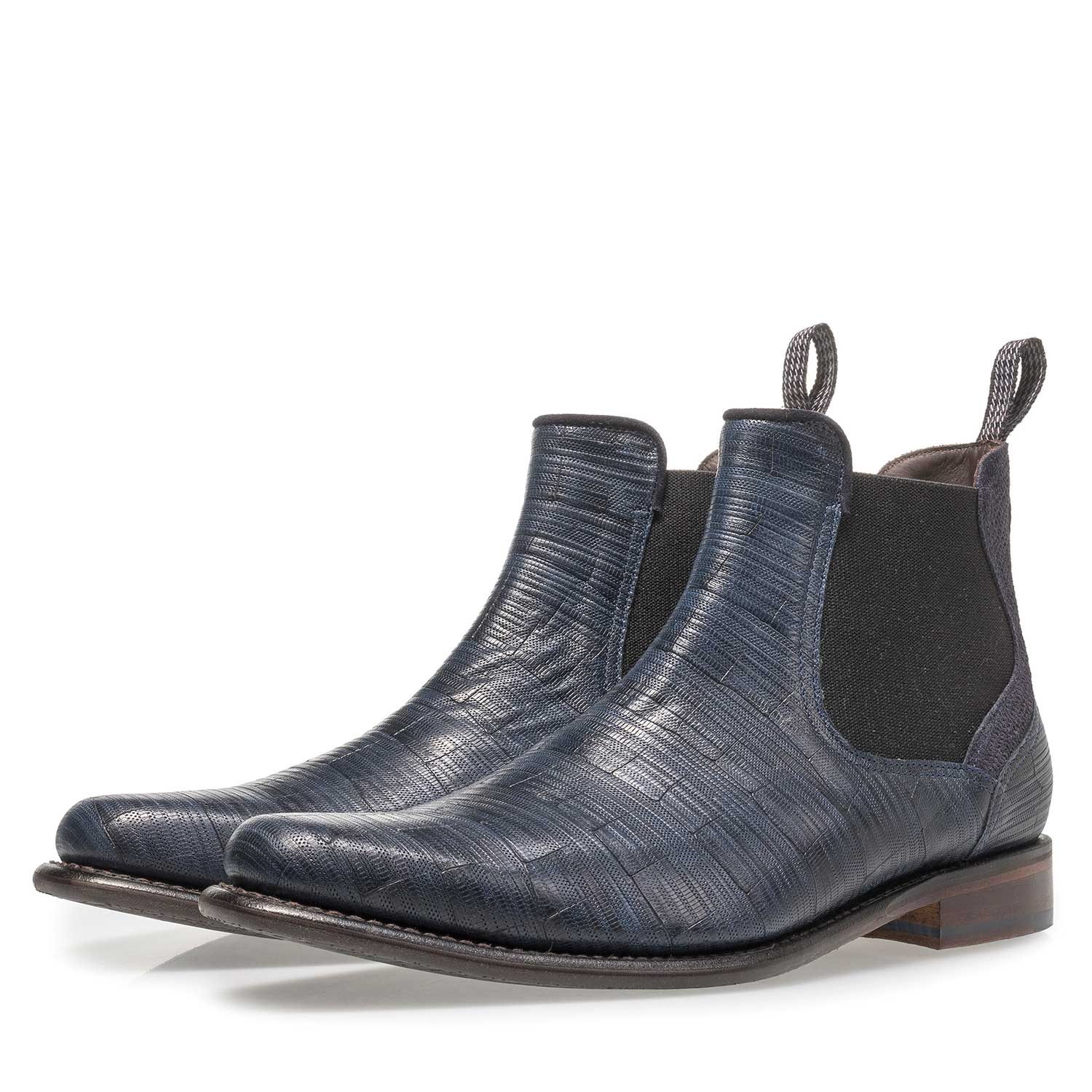 10637/02 - Donkerblauwe leren chelsea boot met print 10637/02 - Donkerblauwe leren chelsea boot met print