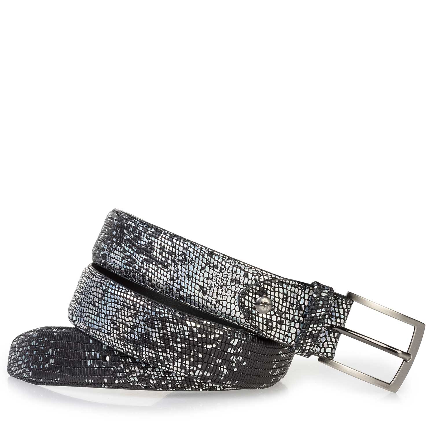 75200/20 - Premium zwarte riem met zilveren metallic print 75200/20 - Premium zwarte riem met zilveren metallic print