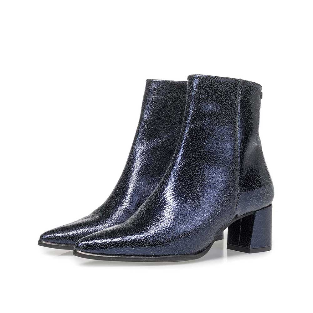 85623/06 - Dark blue leather ankle boots with metallic print 85623/06 - Dark blue leather ankle boots with metallic print