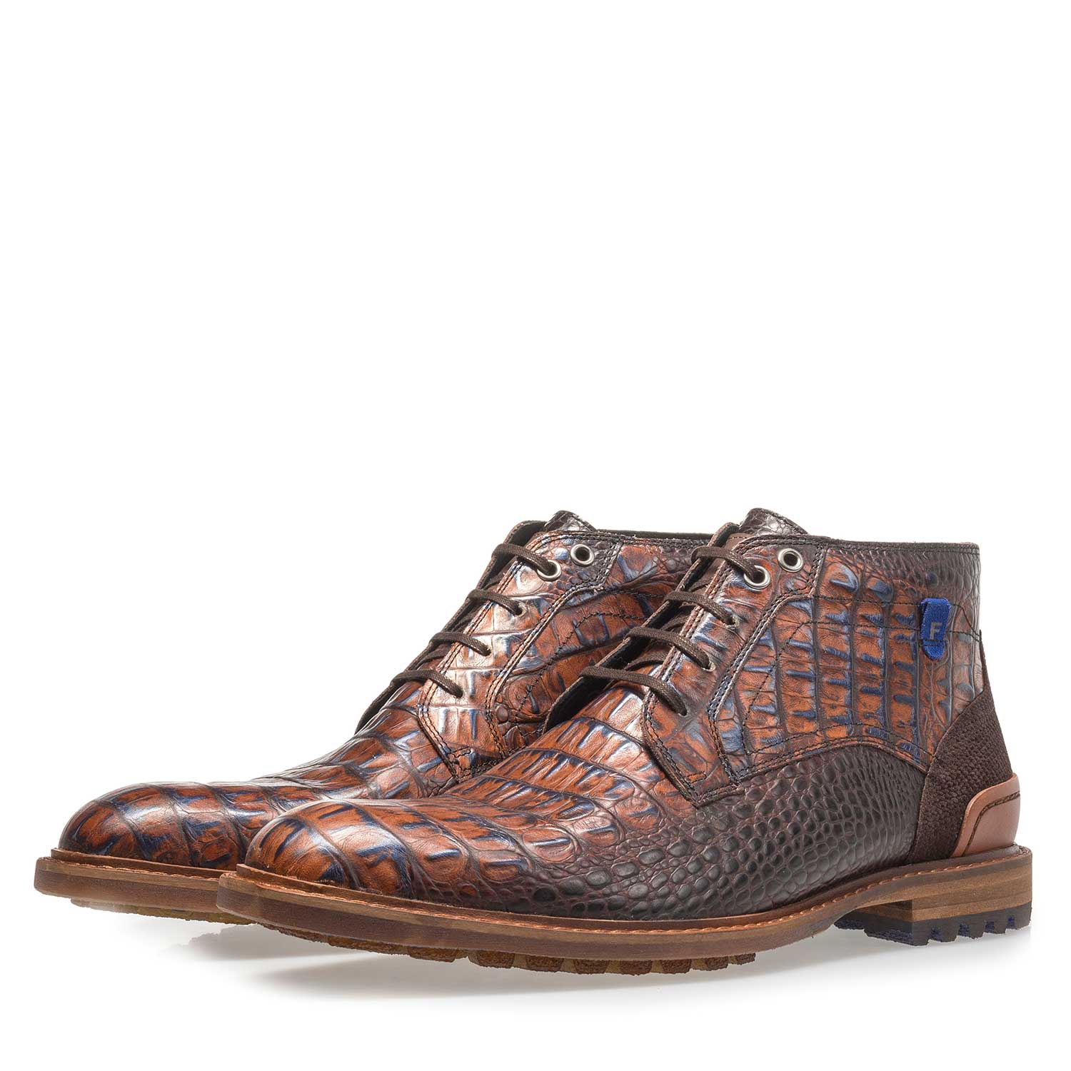 20228/24 - Leren veterboot cognac met crocoprint 20228/24 - Leren veterboot cognac met crocoprint