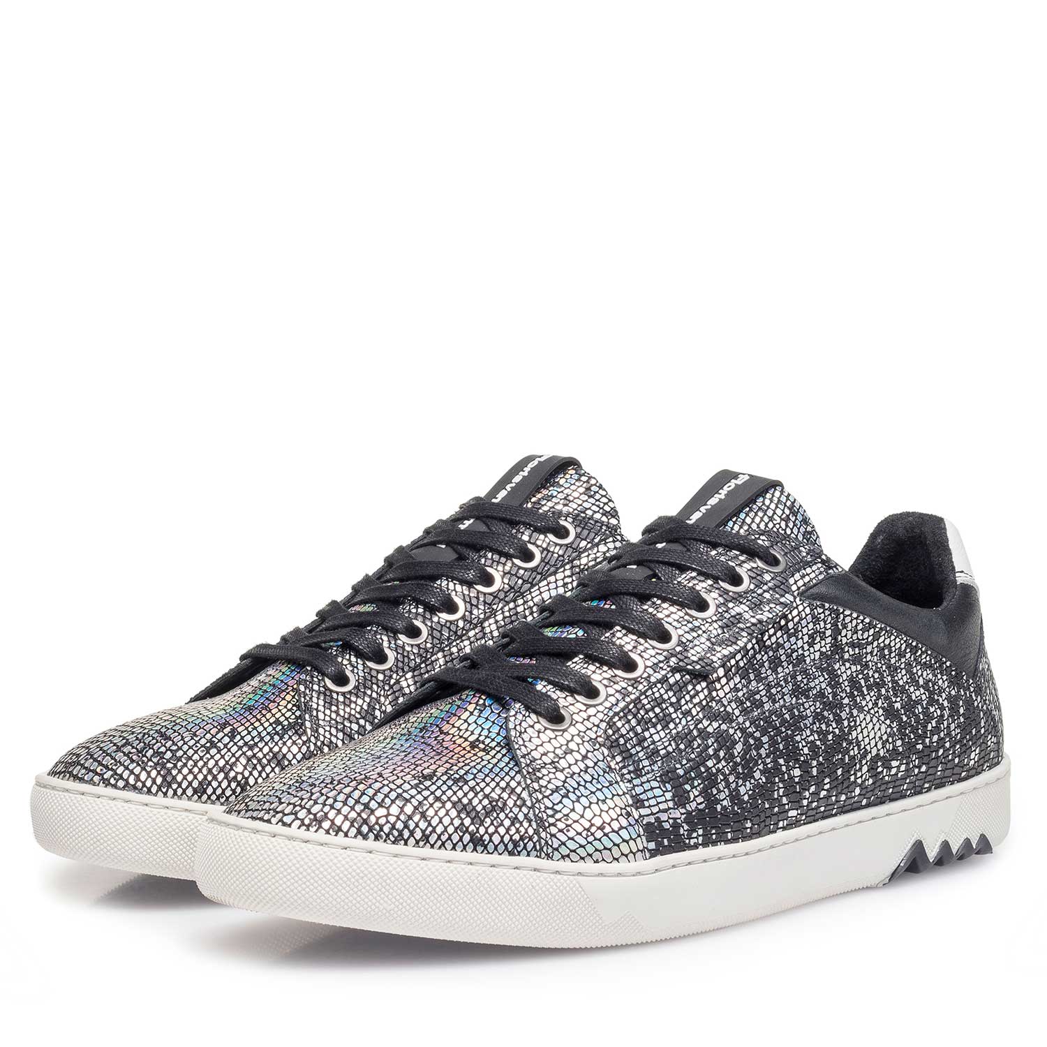 13342/00 - Premium zilveren leren veterschoen met metallic print 13342/00 - Premium zilveren leren veterschoen met metallic print