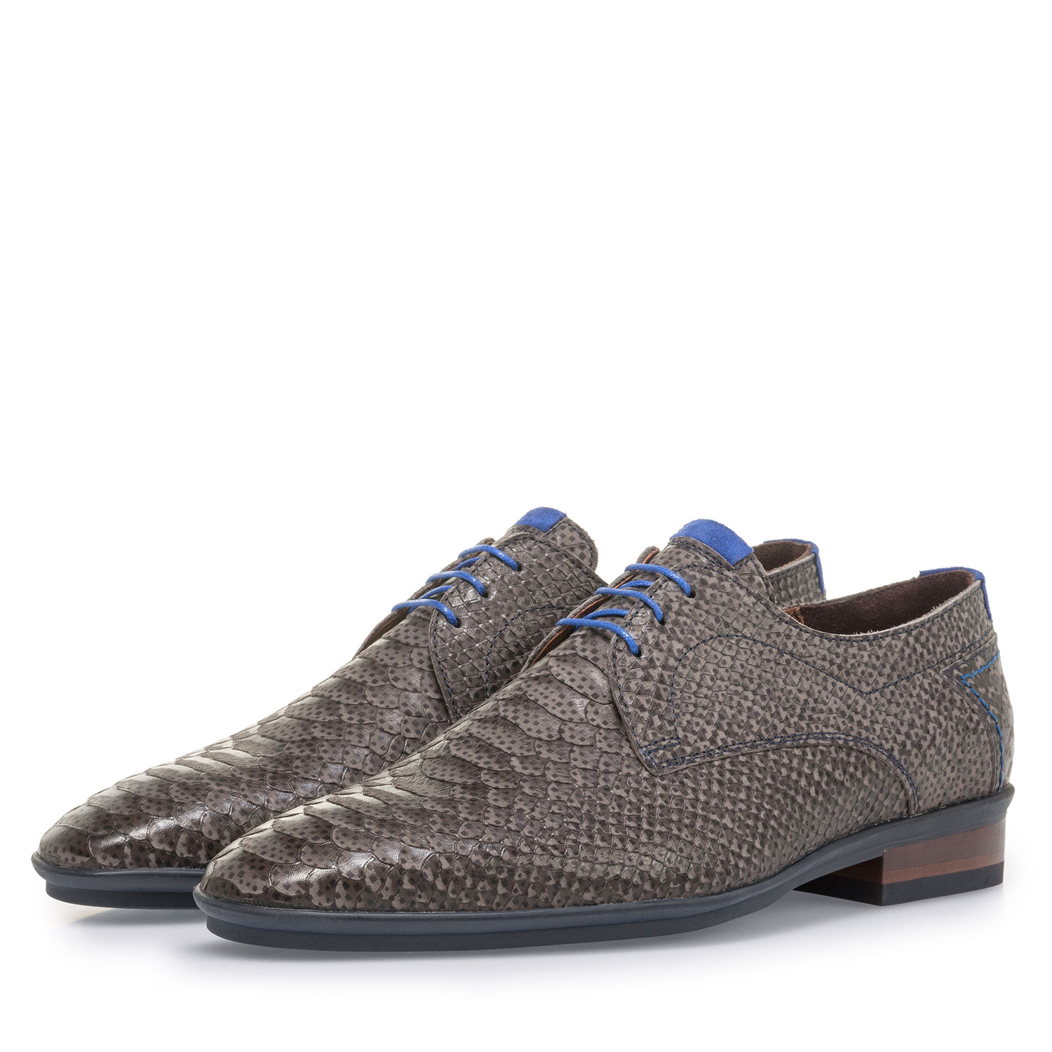 18441/18 - Dark grey nubuck leather lace shoe with snake print 18441/18 - Dark grey nubuck leather lace shoe with snake print